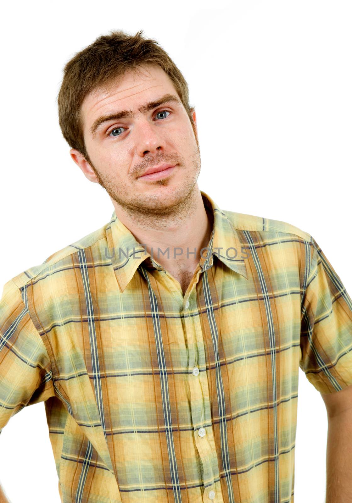 young casual man portrait, isolated on white