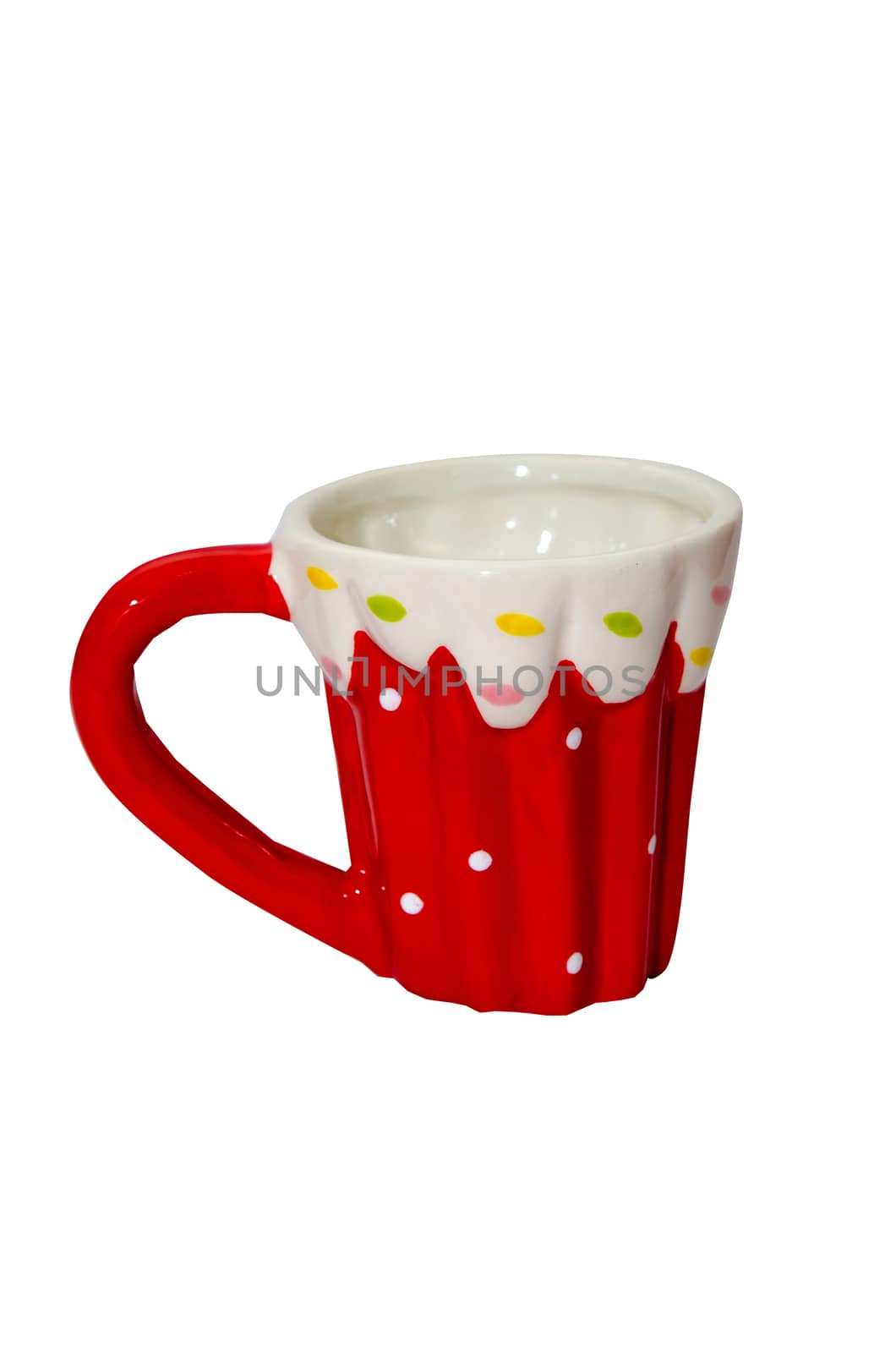 Glass of red polka dots isolated the white background.