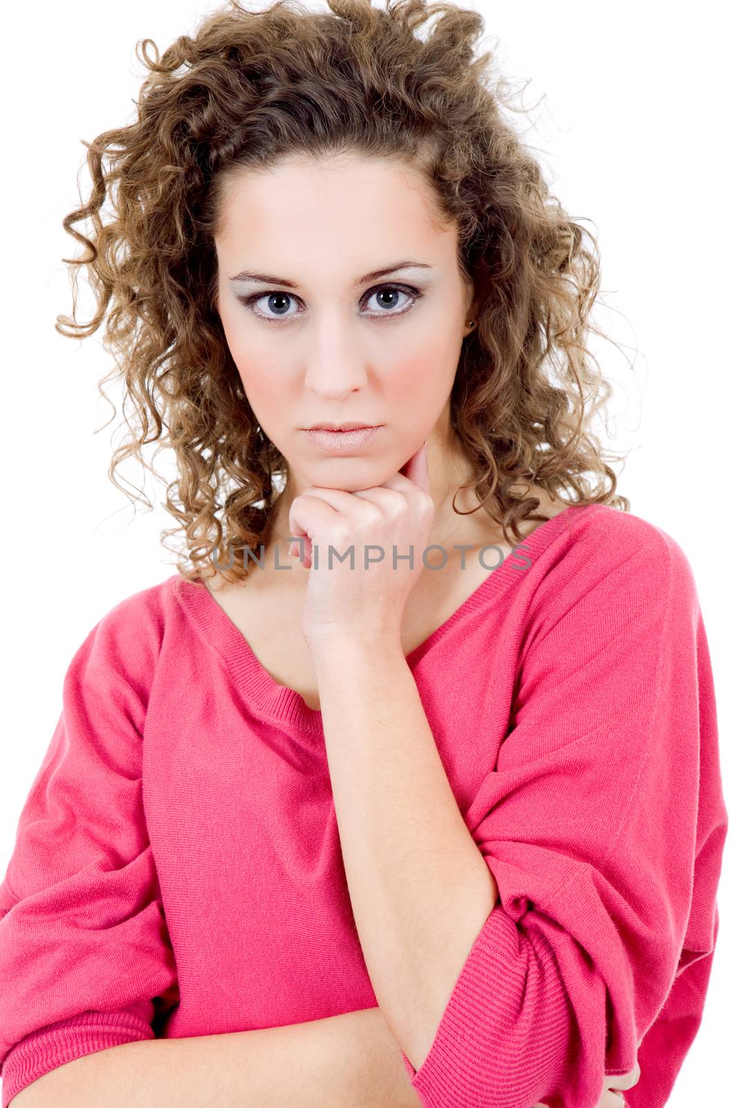 young casual beautiful woman, isolated in white