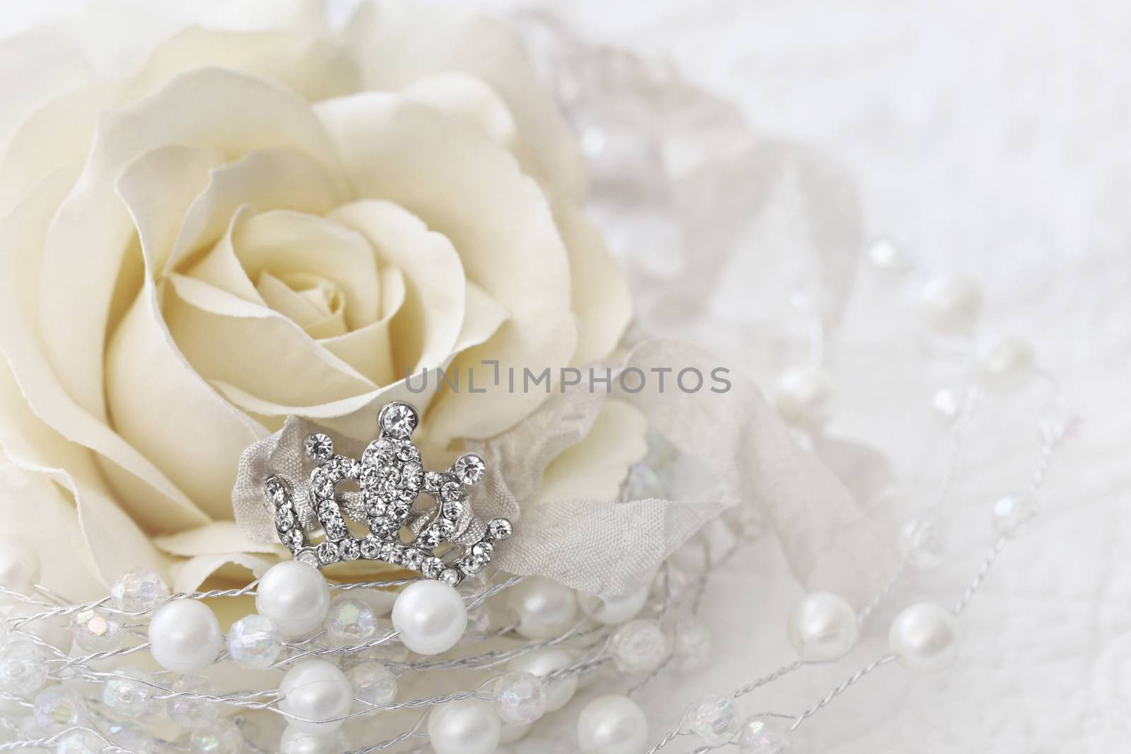 Cream color rose with jeweled crown by Sandralise