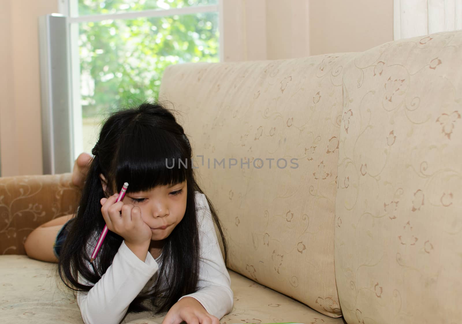 girl writing on the sofa by aoo3771