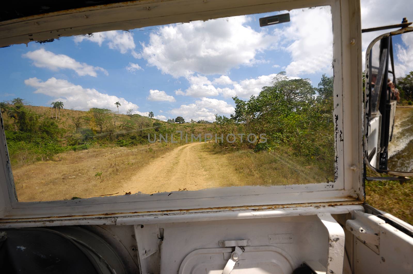 Driving in a safari truck