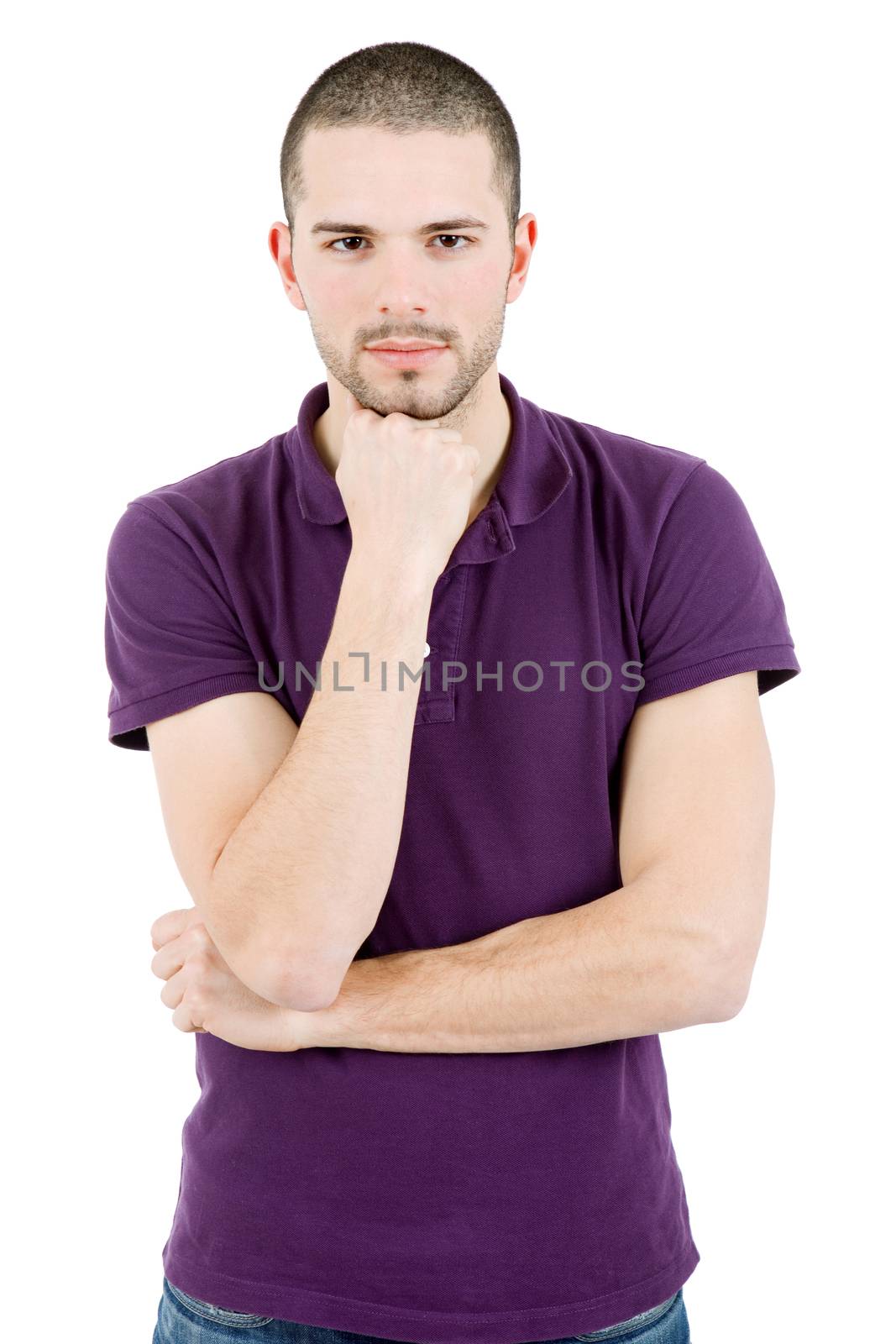 young casual man portrait, isolated on white