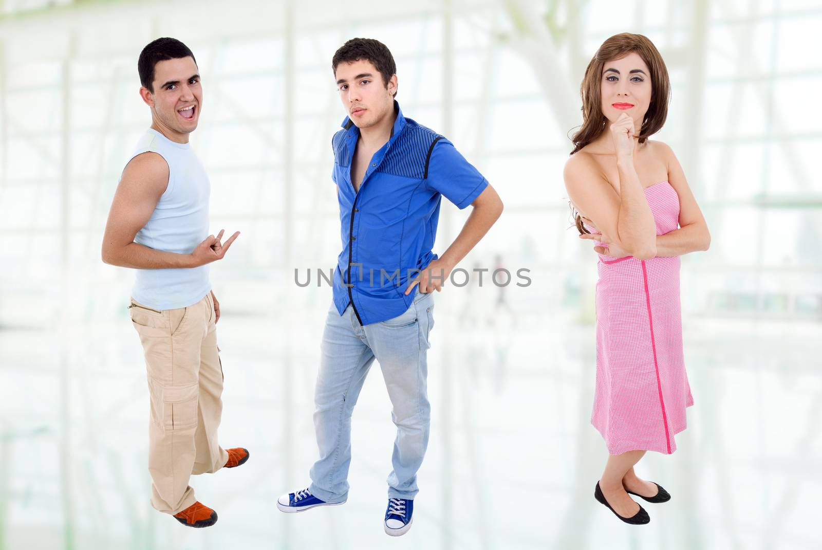 three young casual teenagers, full body picture