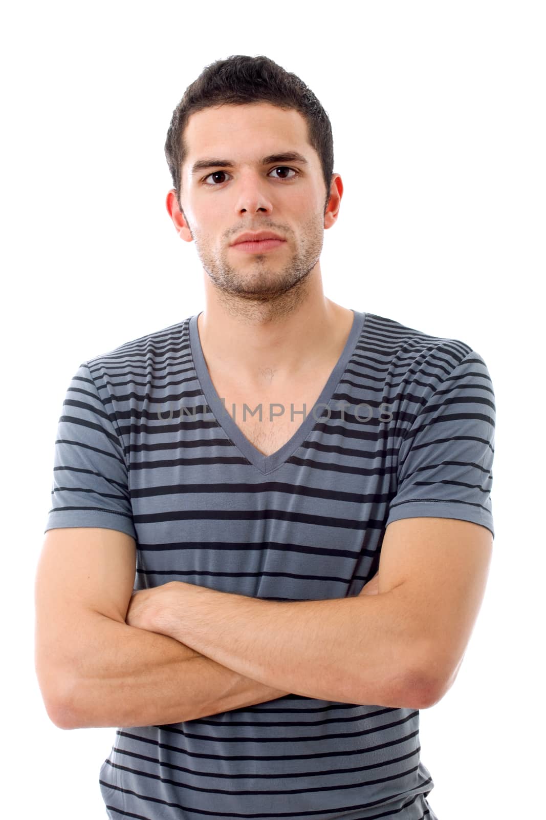 young casual man portrait, isolated on white