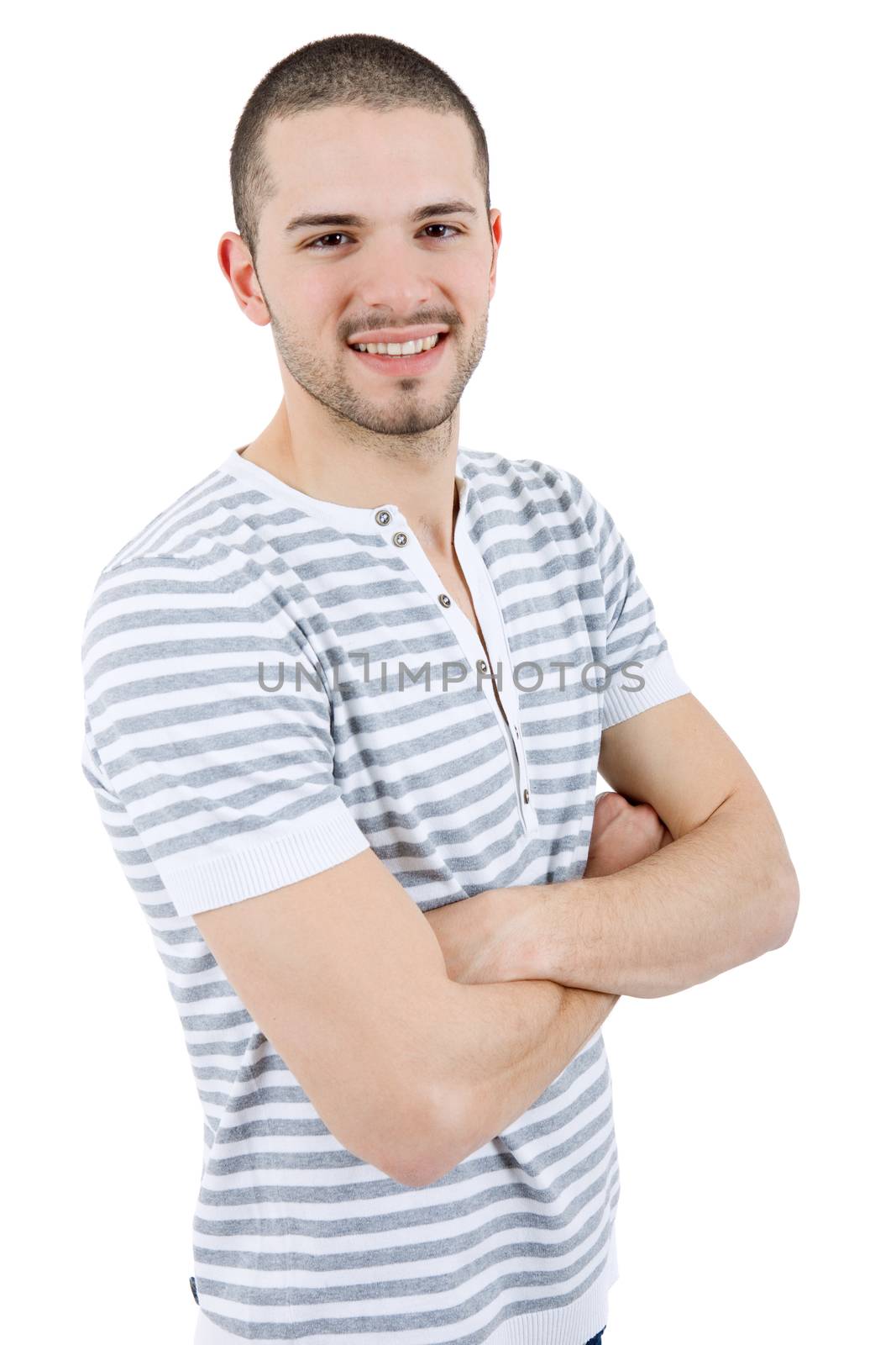 young casual man portrait, isolated on white