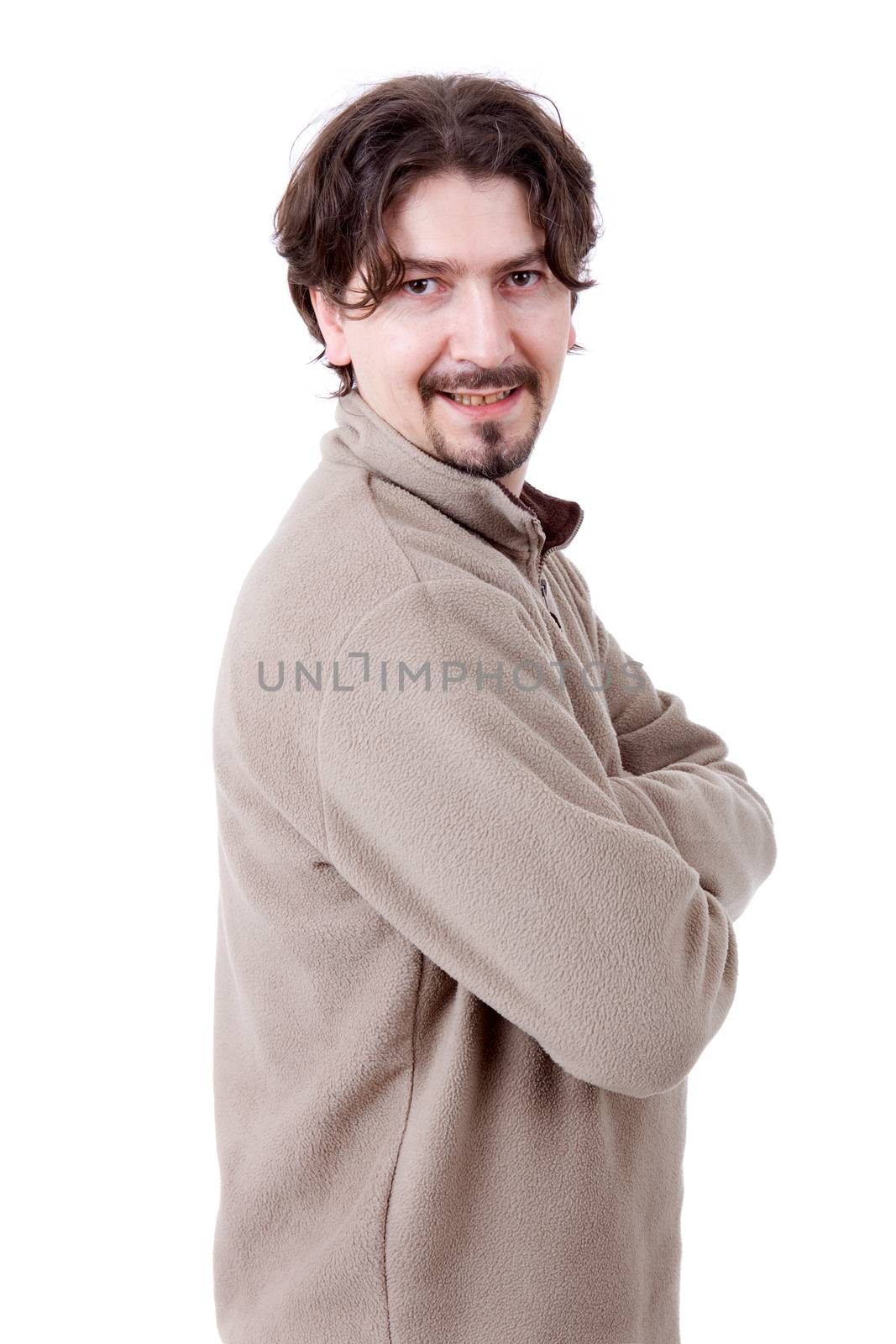 young casual man portrait, isolated on white