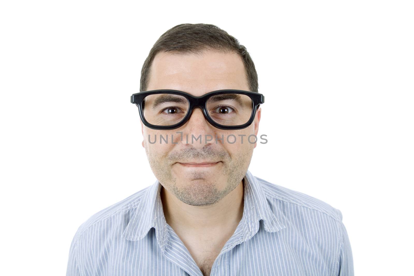 young silly casual man portrait, isolated on white