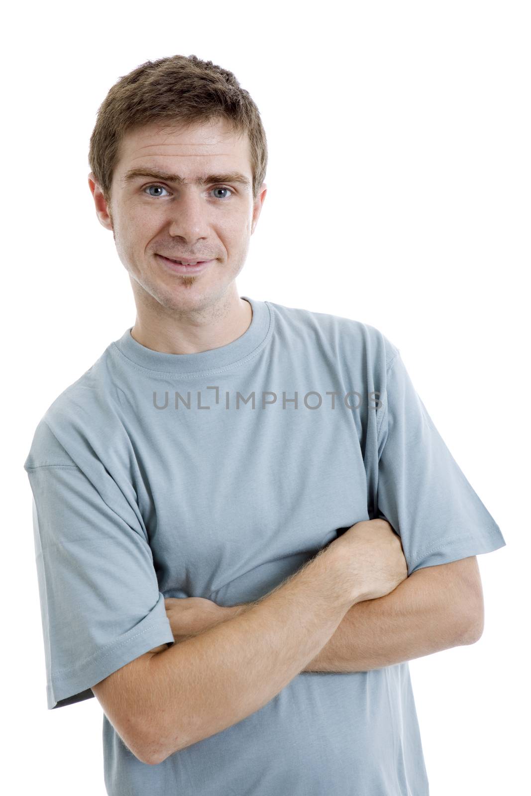 young casual man portrait, isolated on white