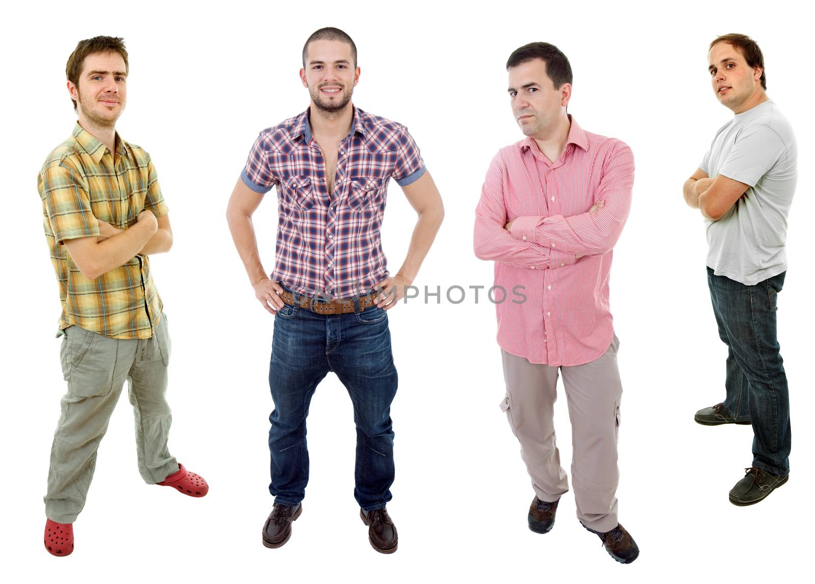 group of young men full body, isolated