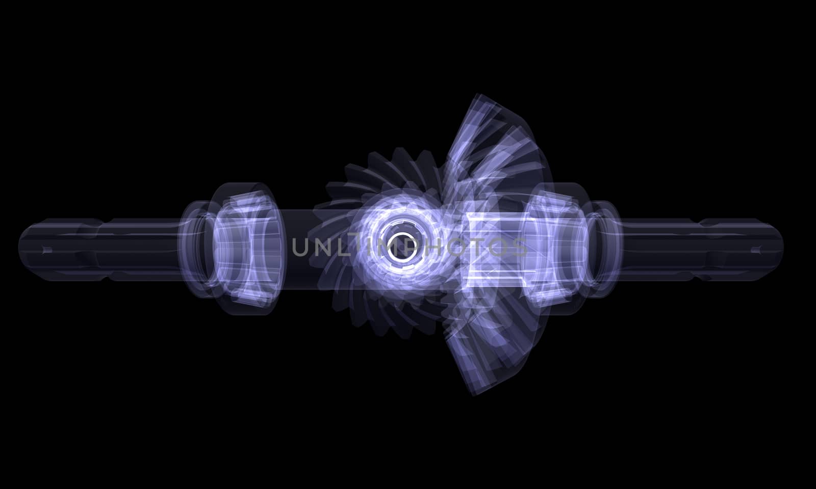 Hypoid gear. X-ray render. Isolated on a black background