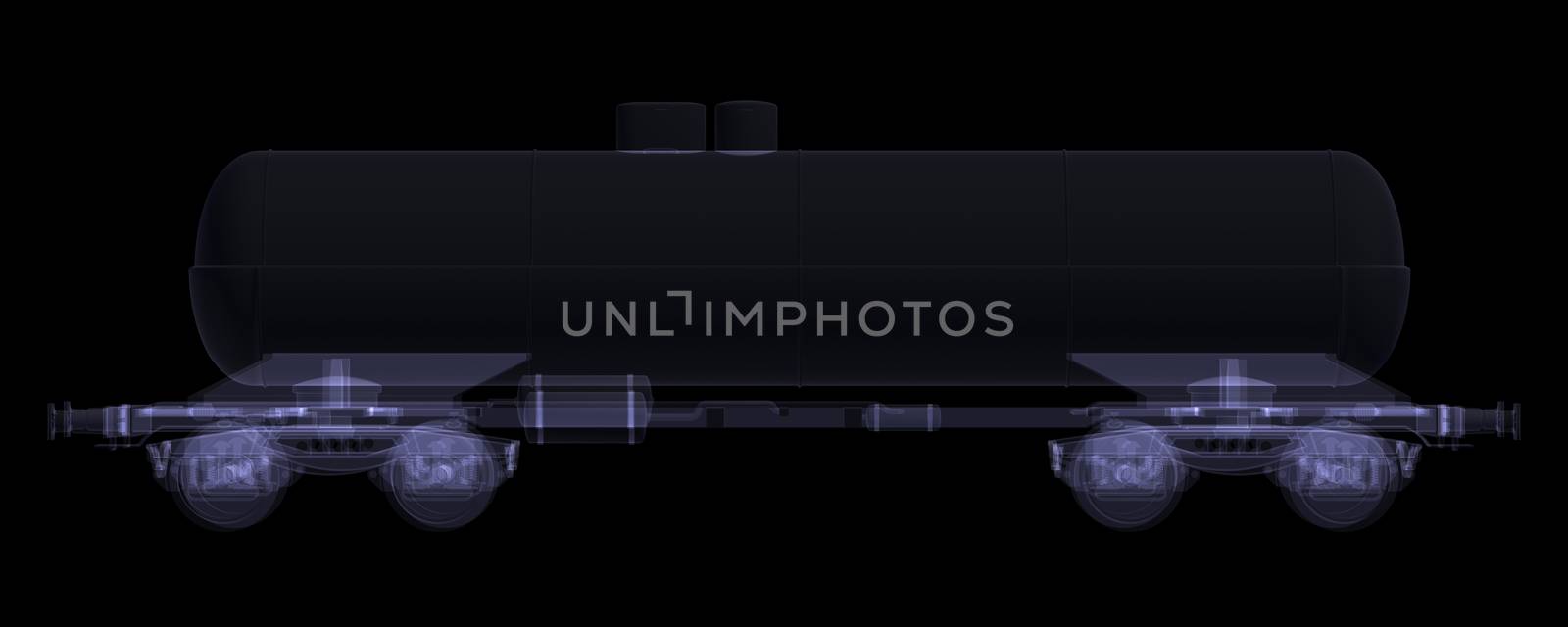 Railway tank. X-ray render isolated on black background