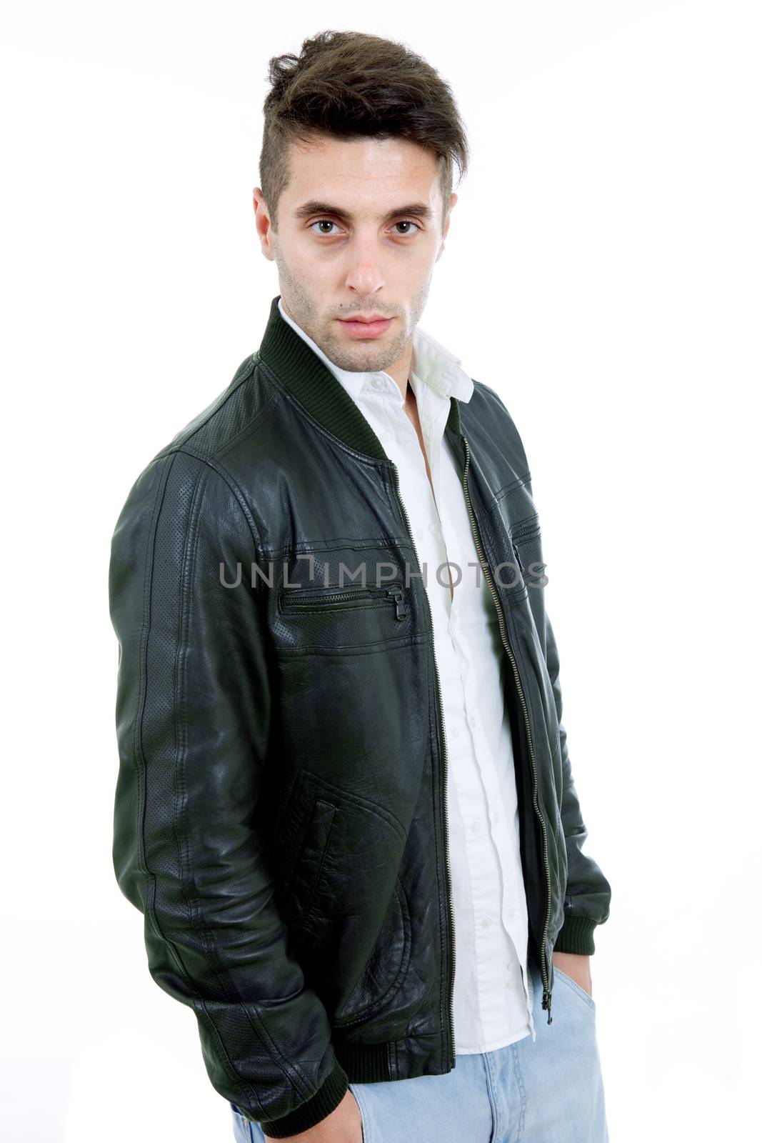 young casual man portrait, isolated on white