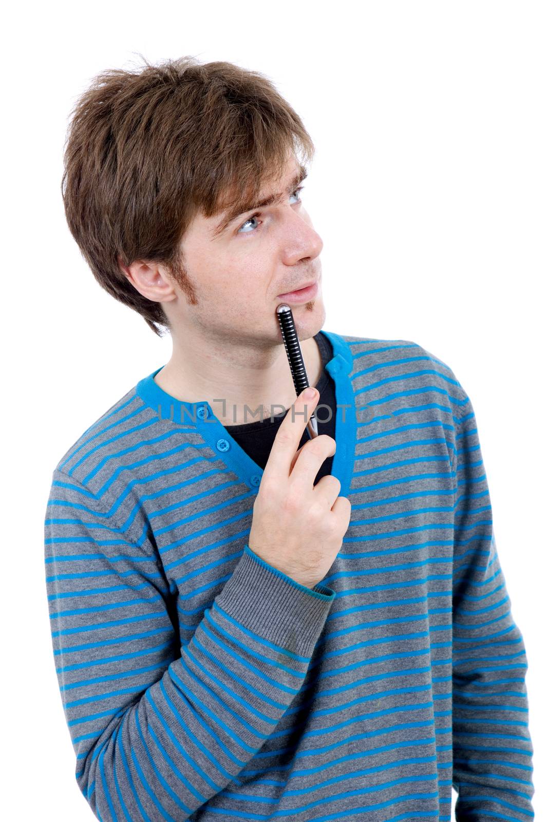 young casual man portrait, isolated on white