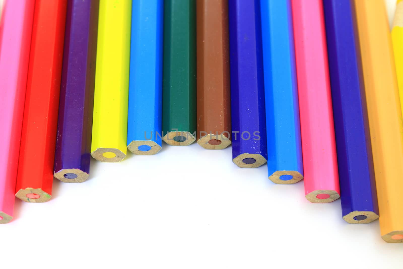 colored pencils, close up Colour pencils isolated on white background
