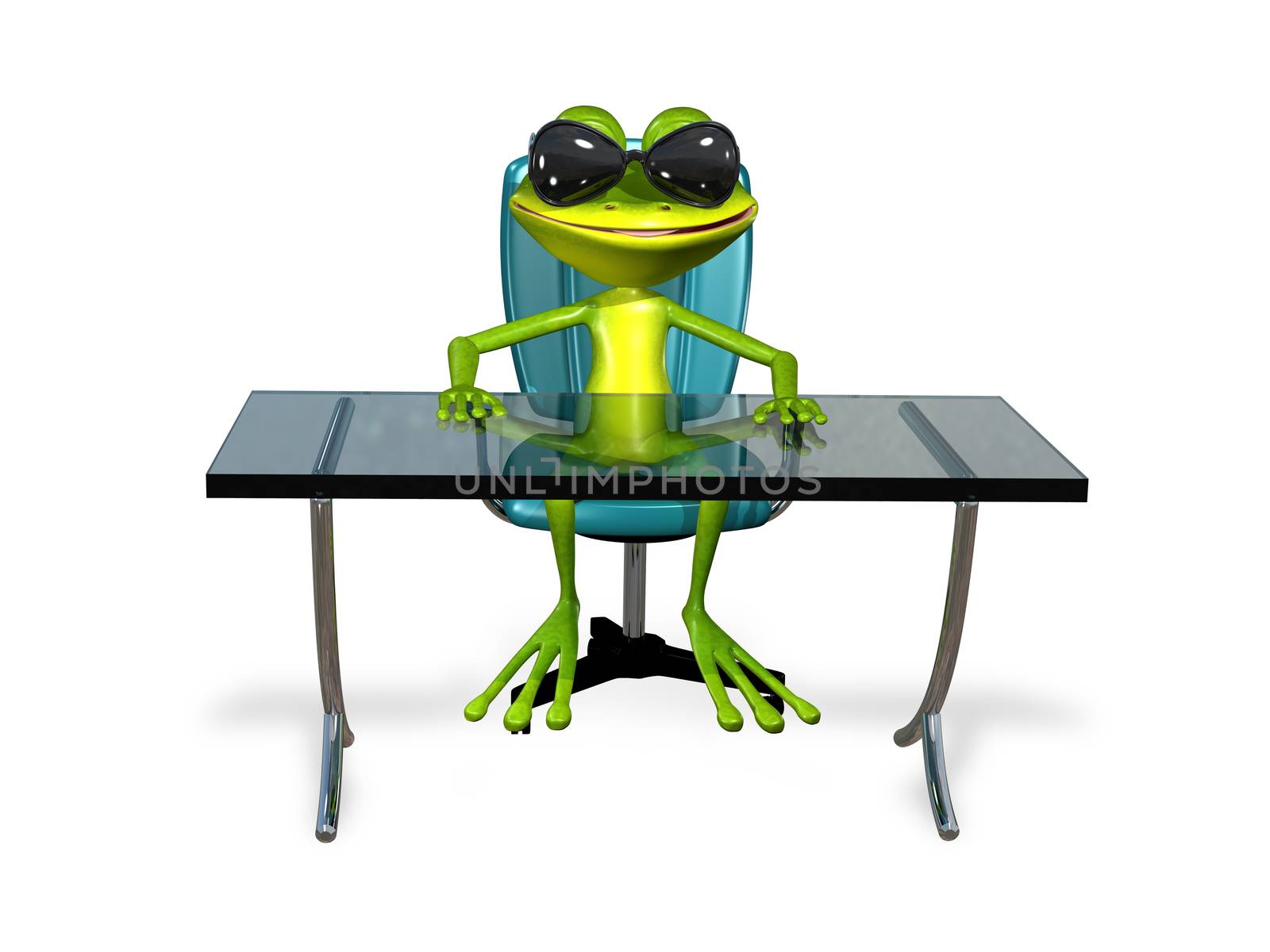 illustration a merry green frog at the table