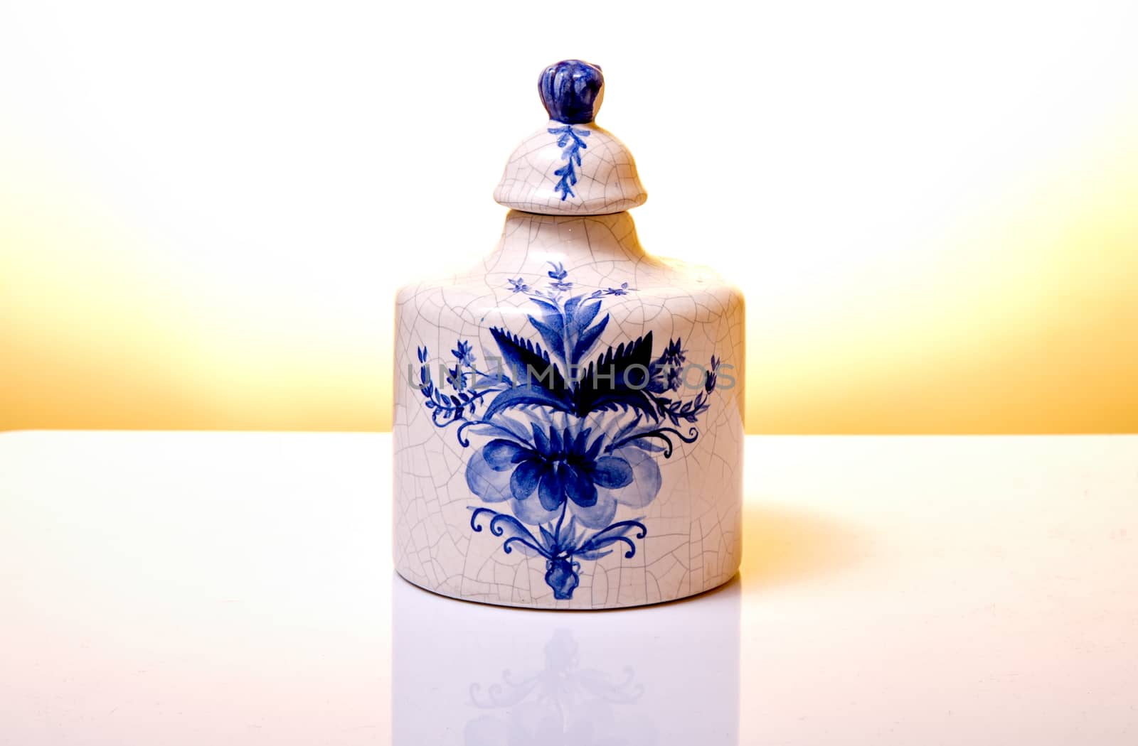 Old white and blue pot