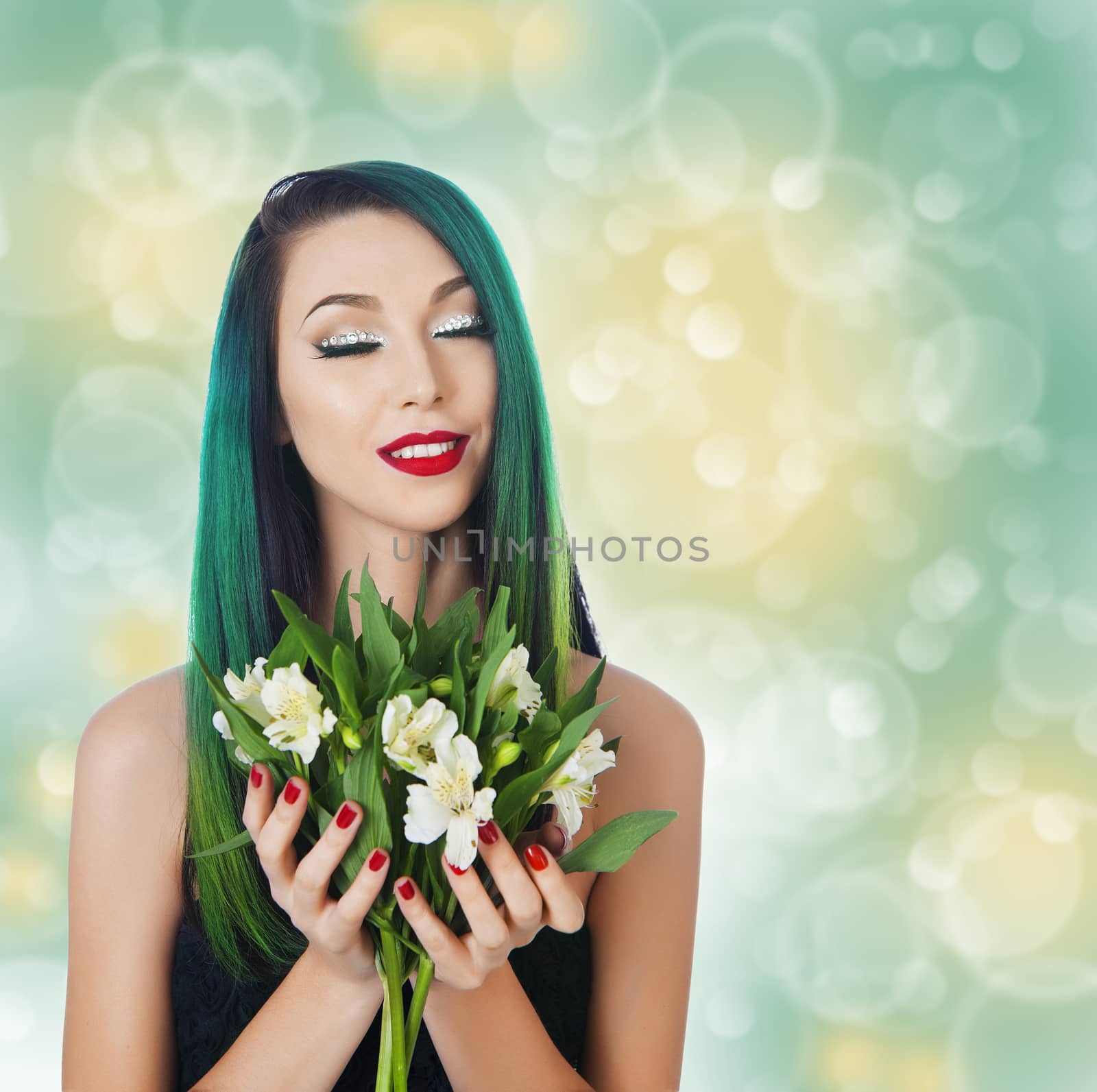 	

 mermaid with green hair with flowers Alstroemeria