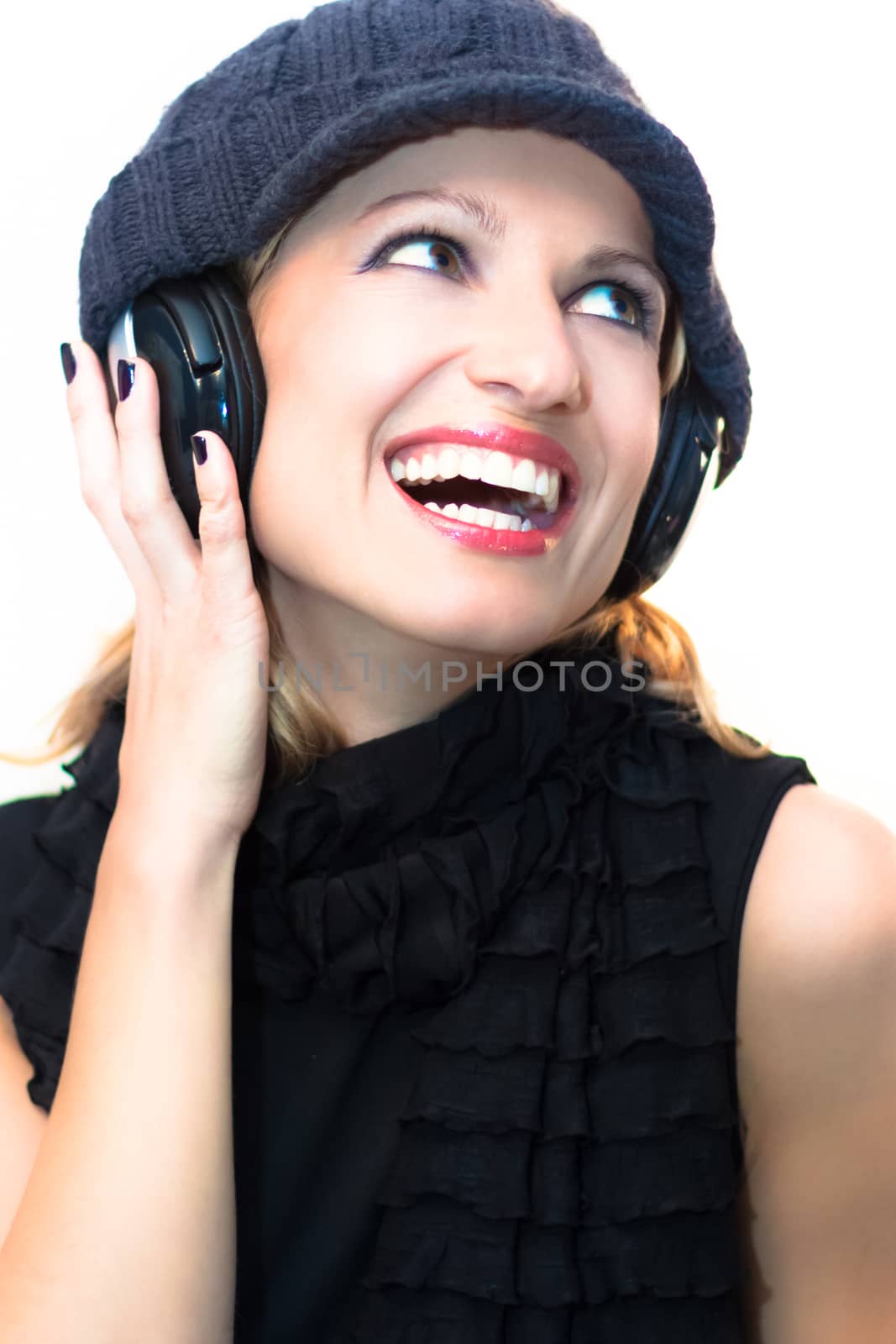 Blonde lady listening to the music. by kasto