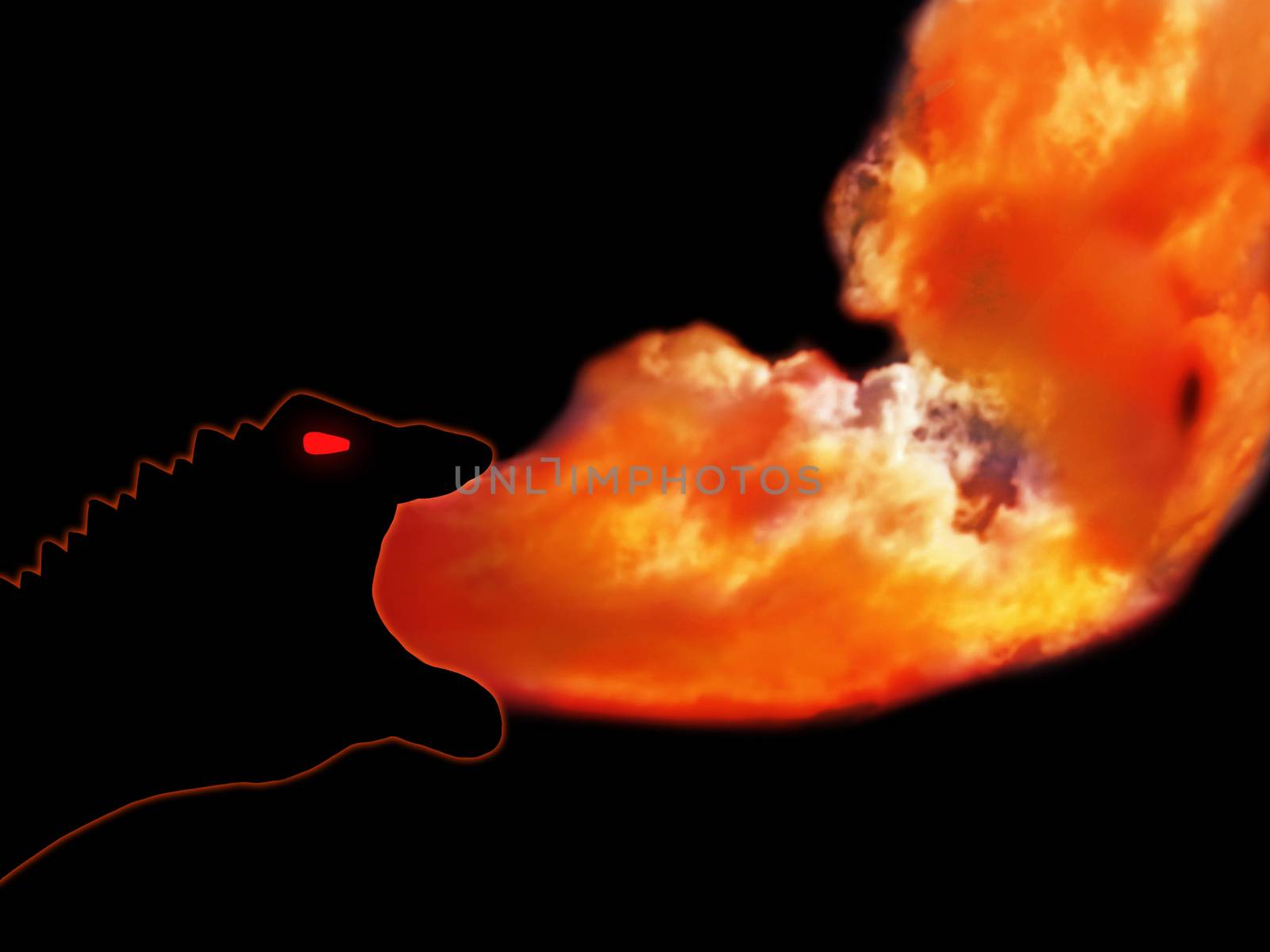 Hand dragon spitting fire, black background by fjanecic