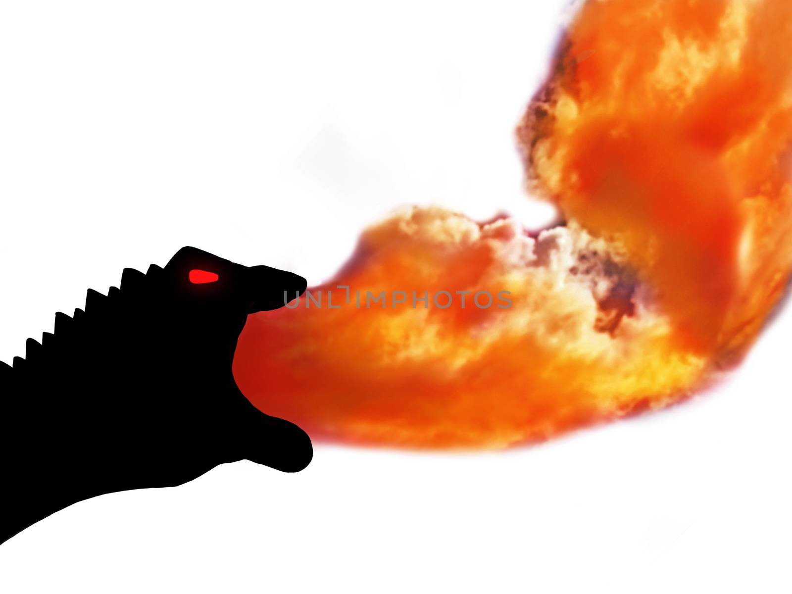 Hand dragon spitting fire, white background by fjanecic
