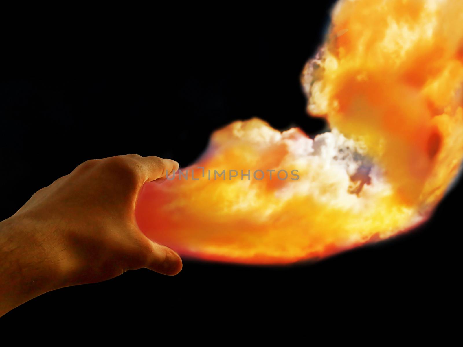 Abstract concept of creativity in form of cloudy flames from a hand.