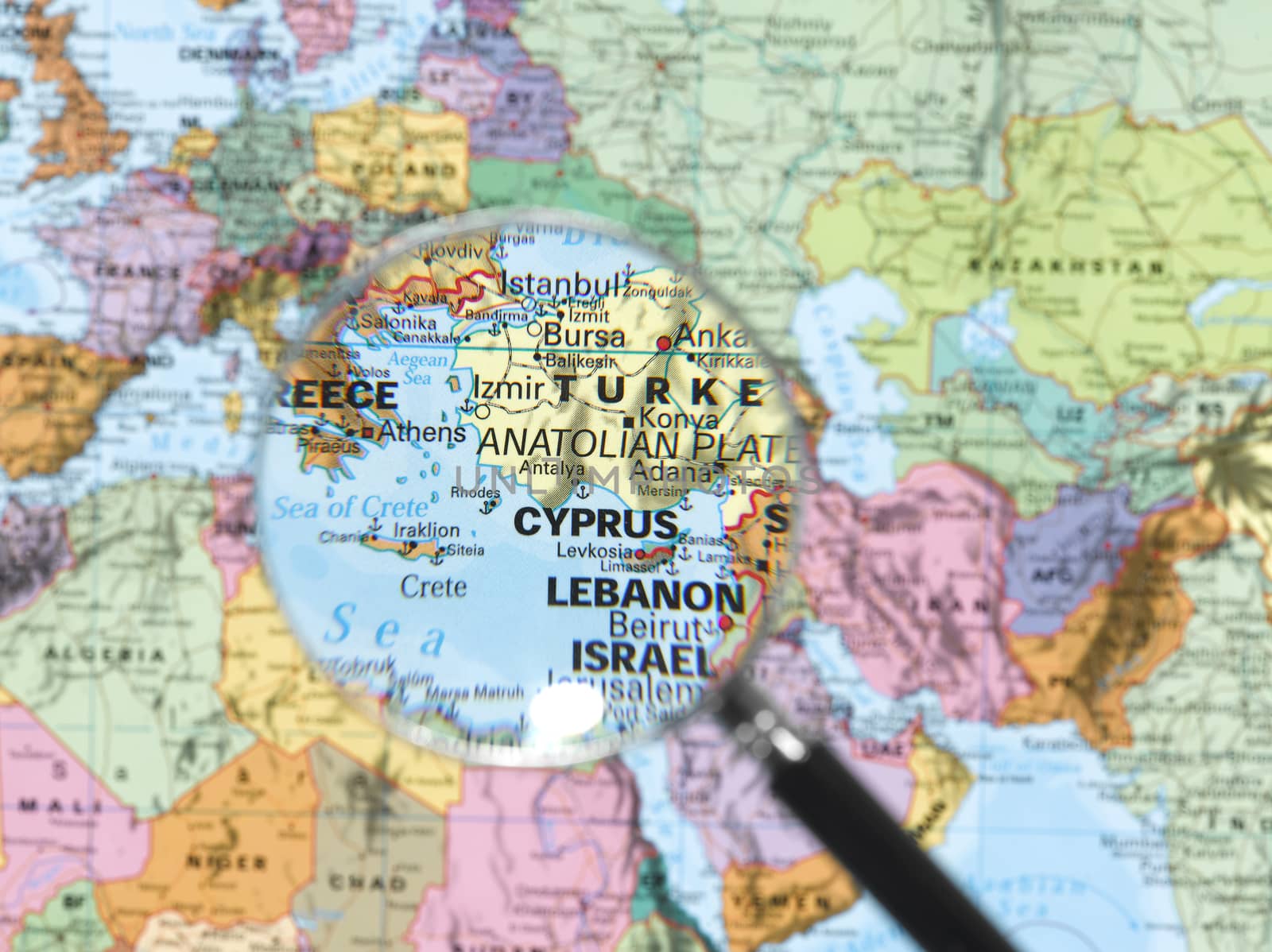 Turkey map viewed through magnifying glass. Other Magnifying Glass Photo