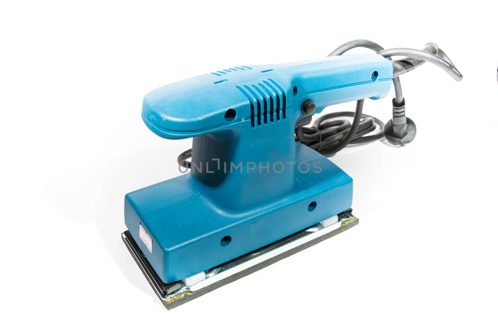 electric orbital sander, construction equipment on white background