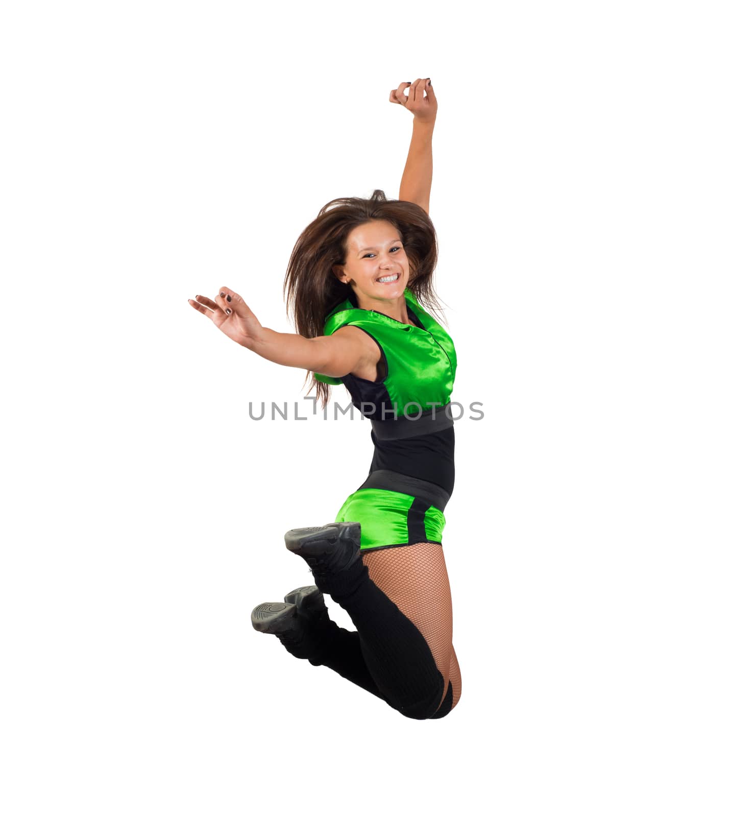 image of a athletic young woman jumping, isolated on white background