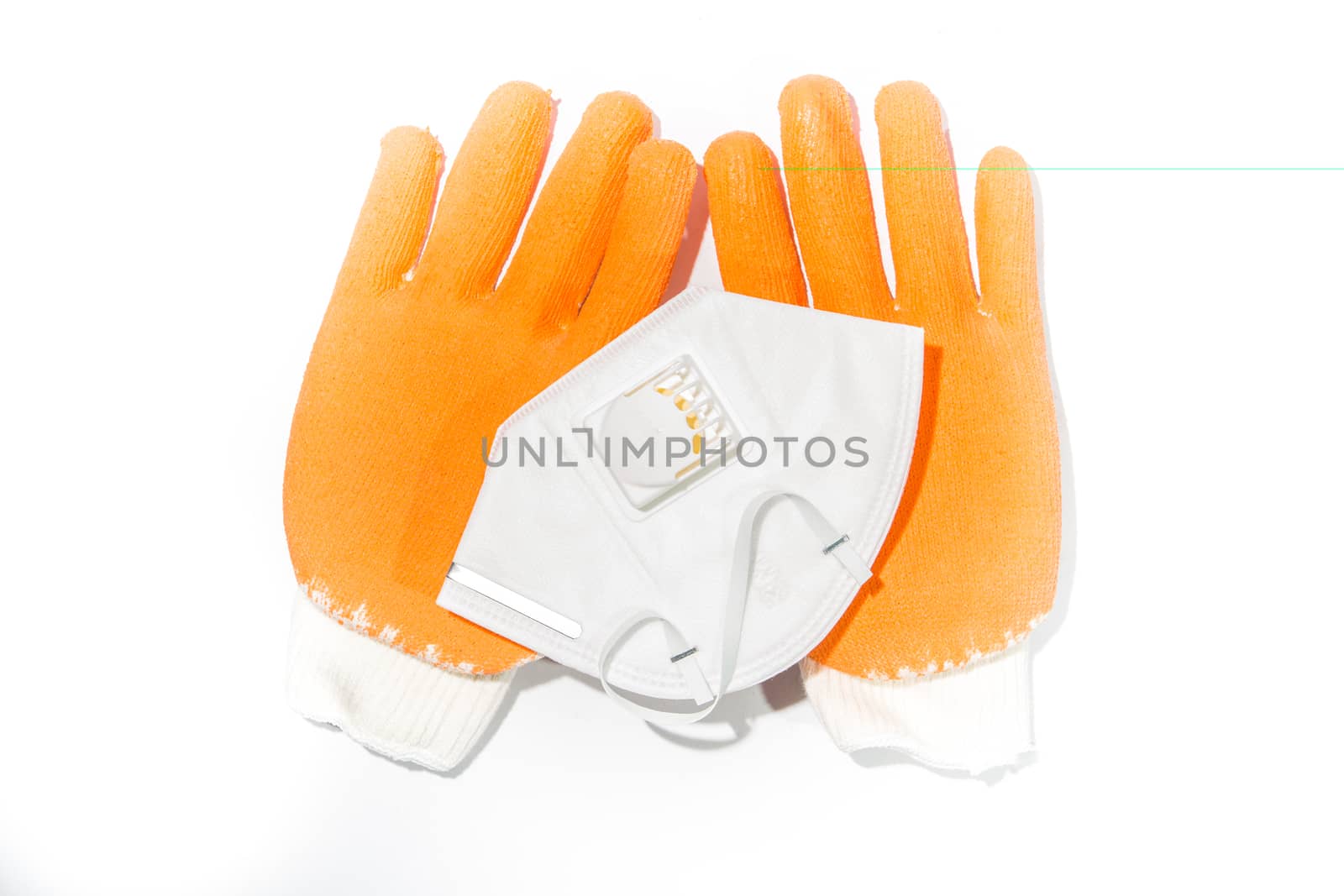 Gloves and a dust mask Construction on white background