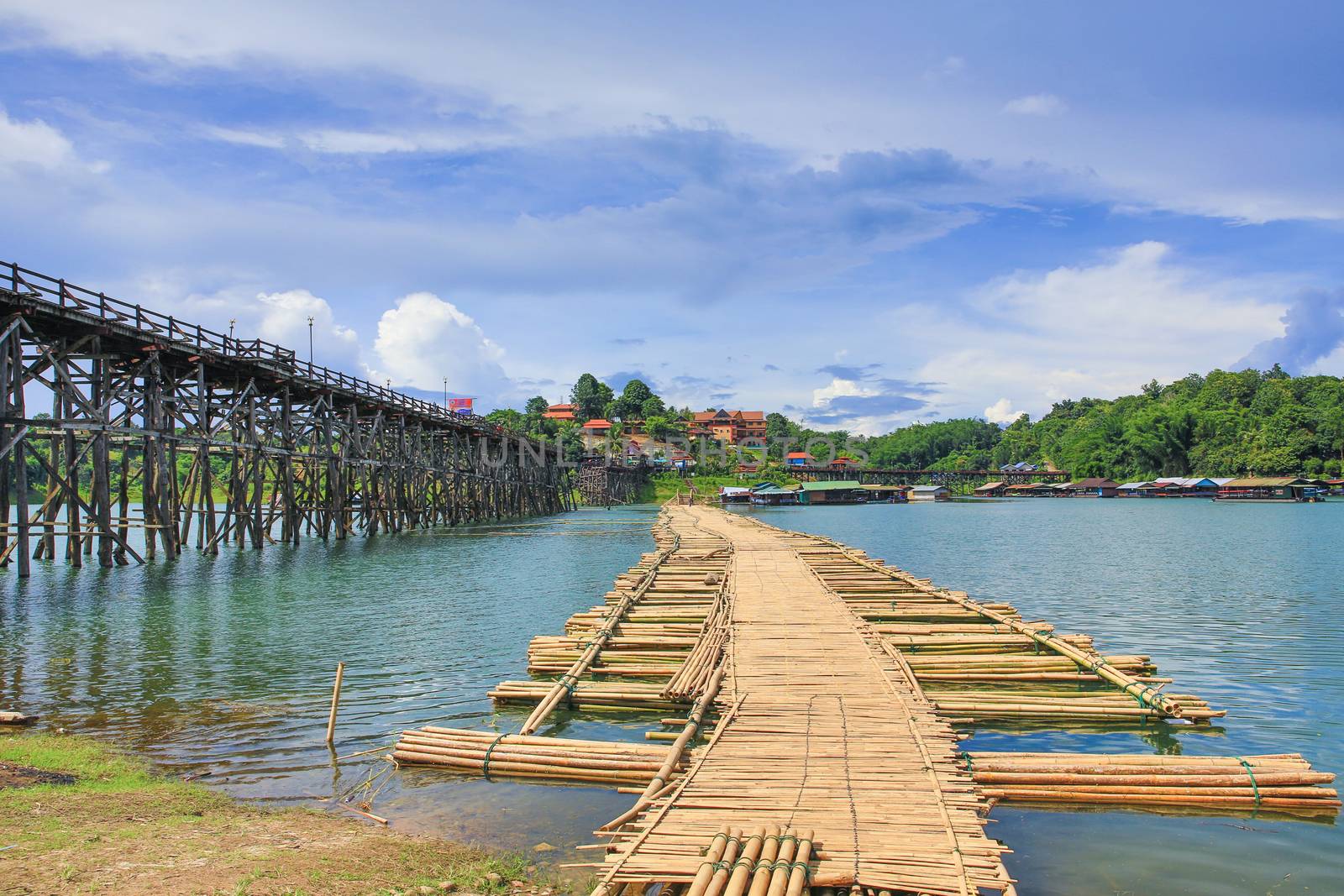 Wooden bridge sangkla at Kanchanaburi in Thailand.