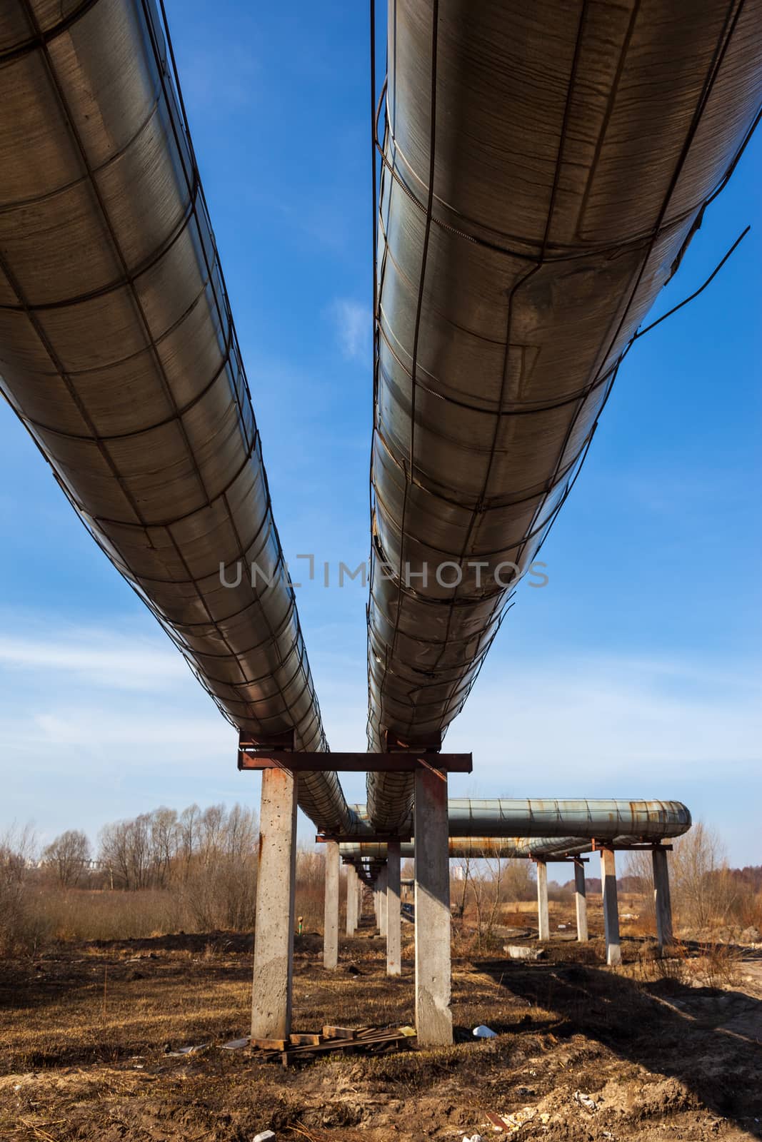 Elevated section of heating pipelines.