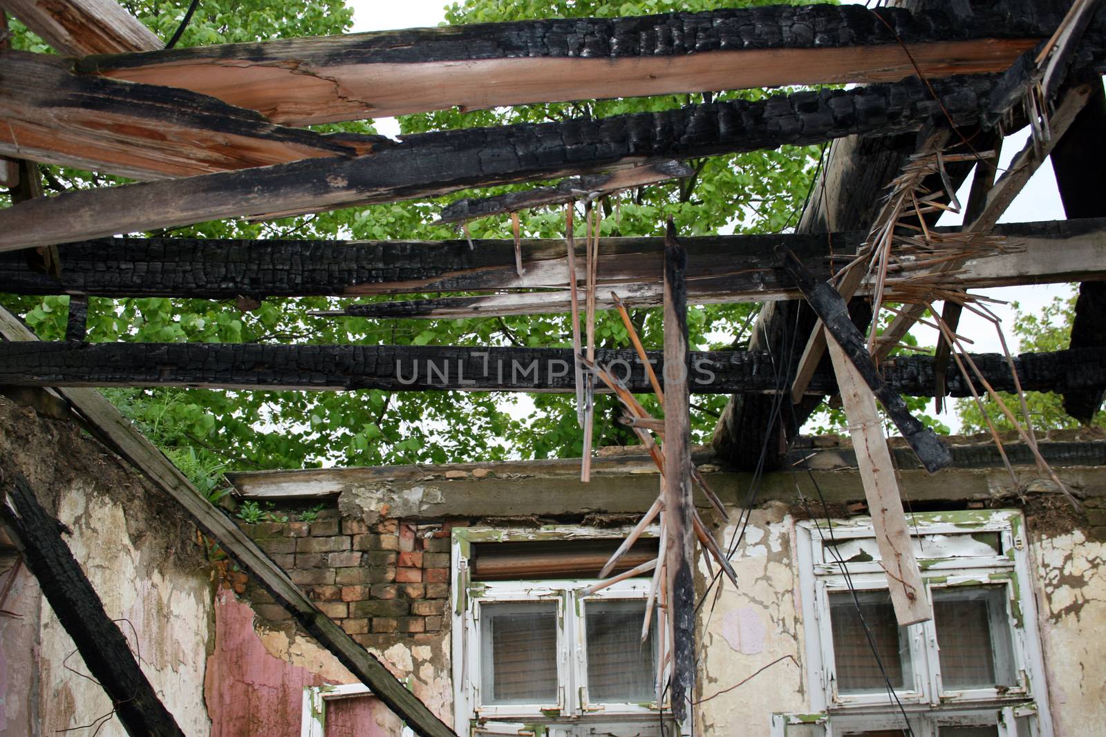 Ruins of house after big disaster - fire.