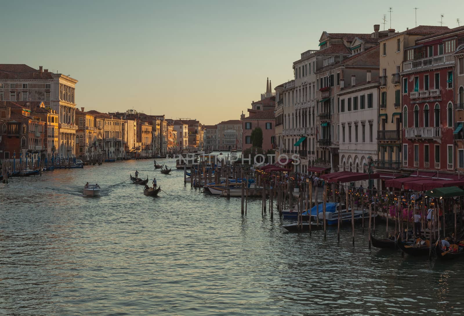 Evening image of the Canale Grande which is the main waterway in Venice,Italy.