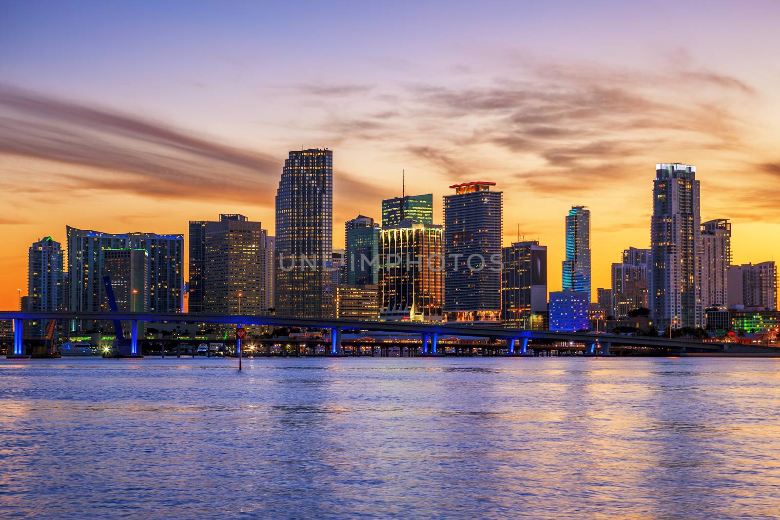 Famous cIty of Miami, Florida, summer sunset