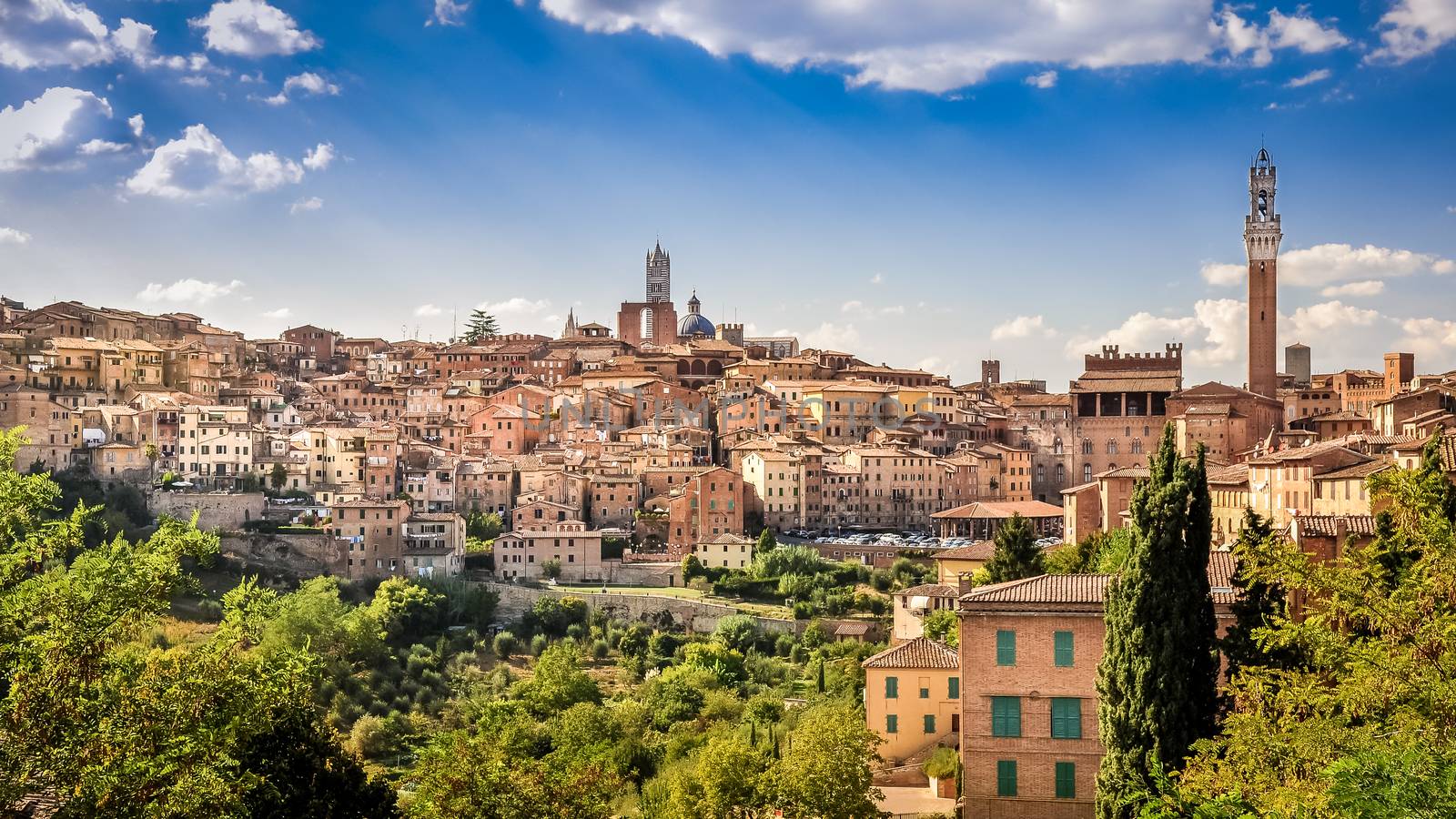 Scenic view of Siena town and historical houses, Tuscany, Italy