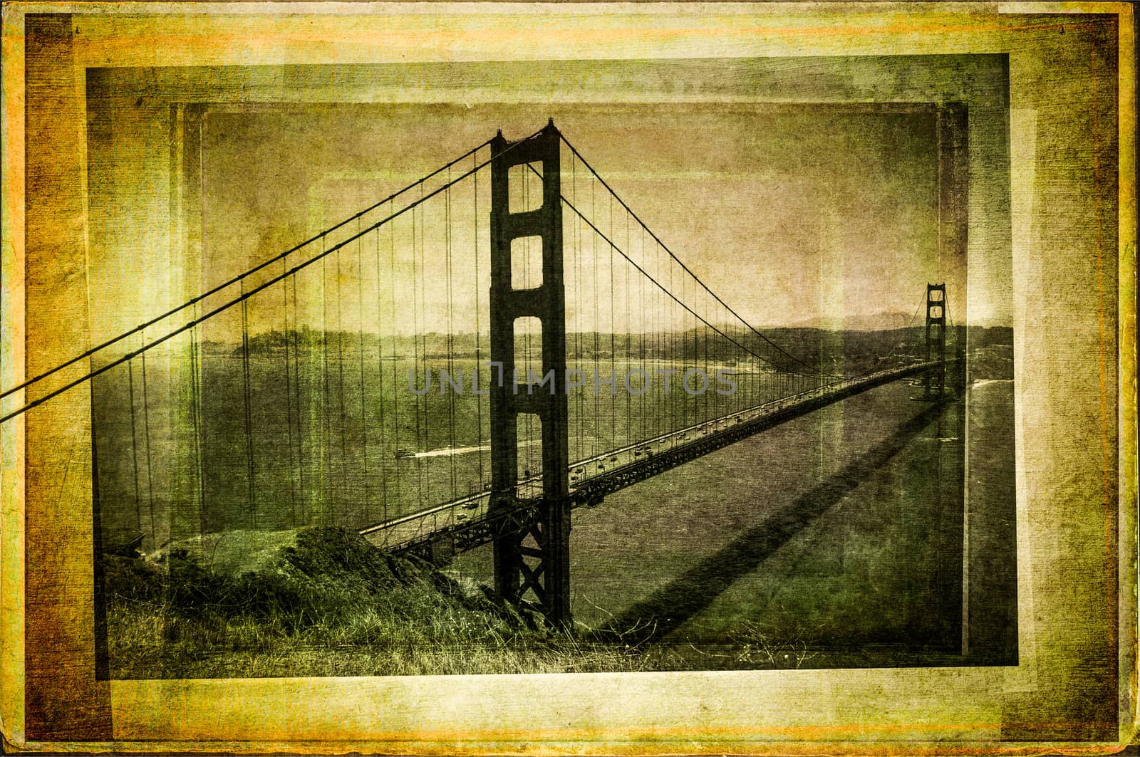 Golden gate bridge in vintage filtered and textured style by martinm303