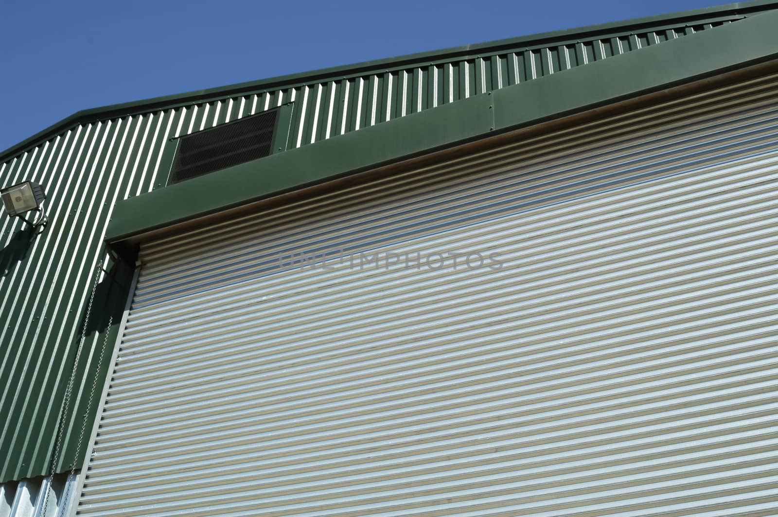 large metallic storage warehouse door