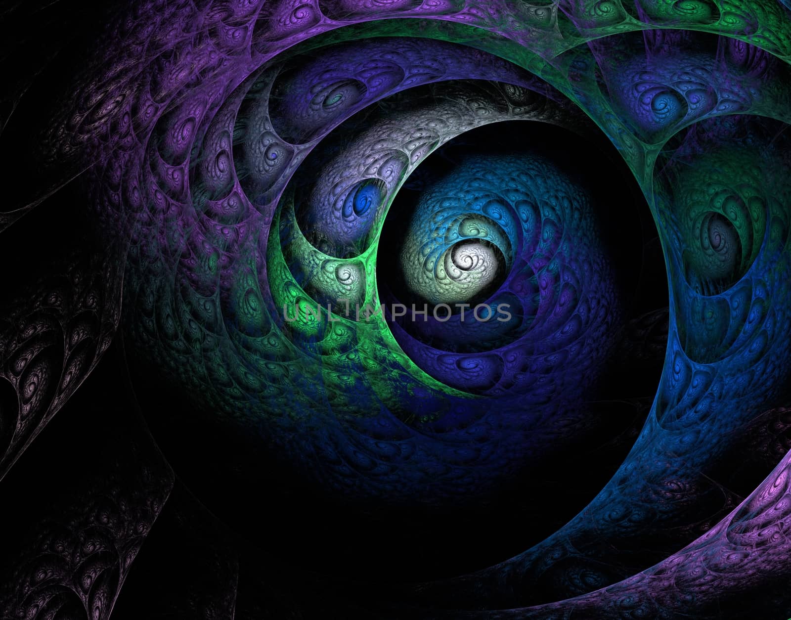 Multicolored spiral fractal picture on the dark background