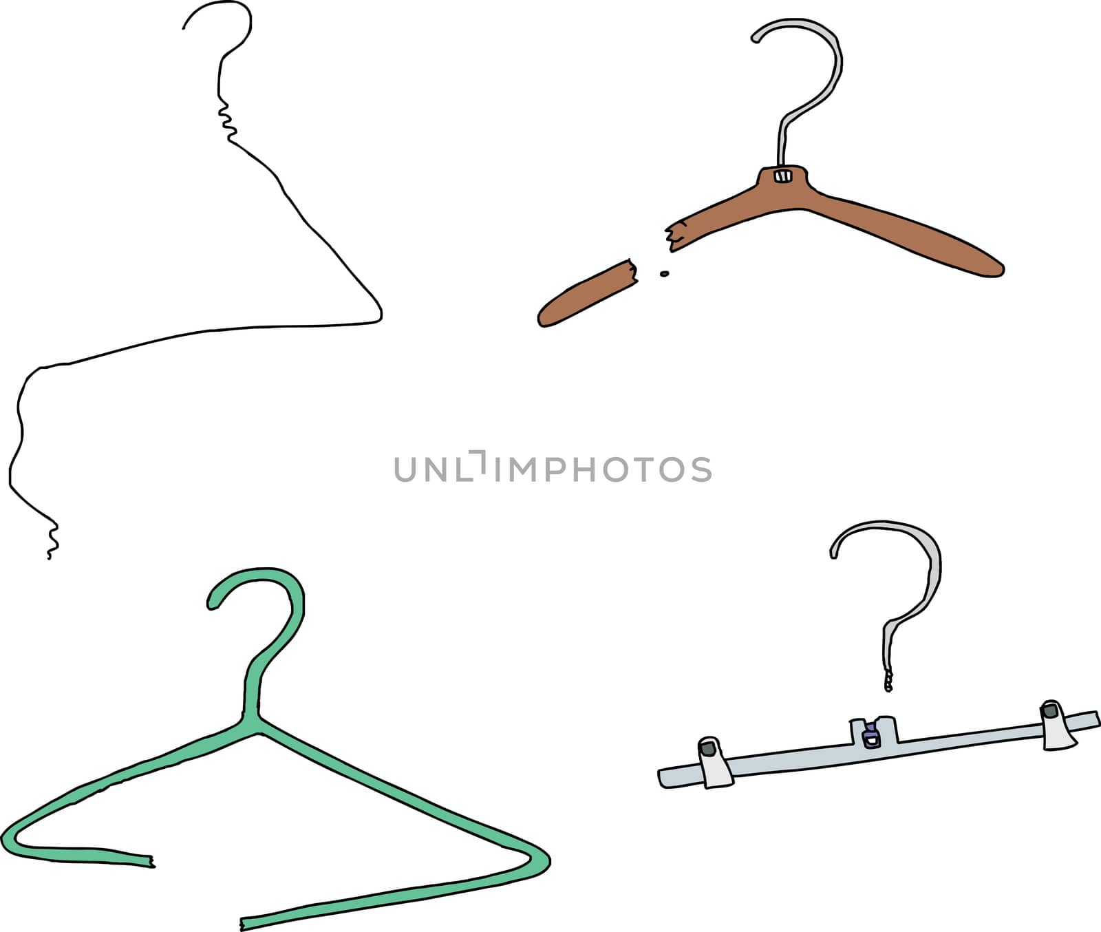 Broken clothes hangers over isolated white background