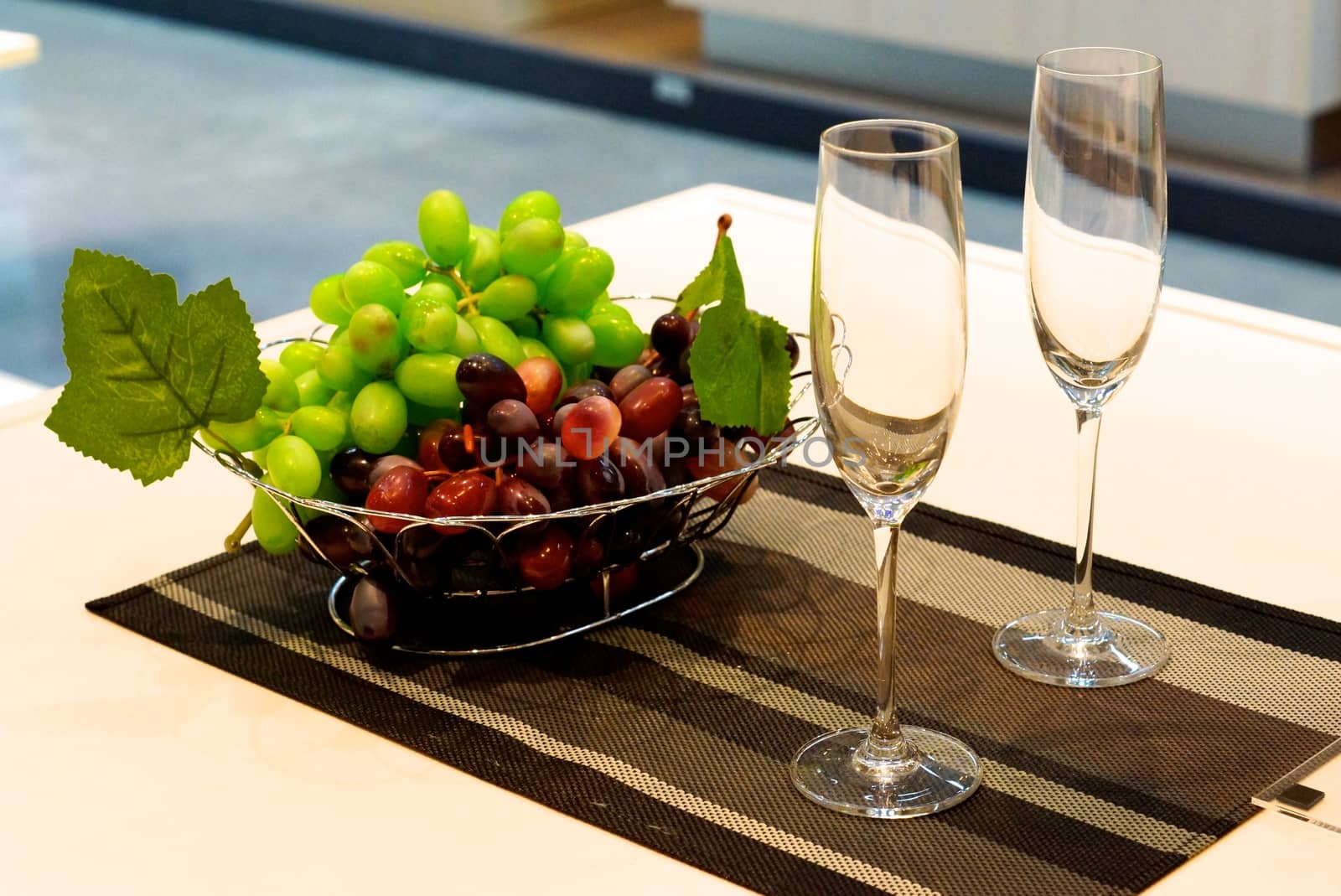 two wine glasses on dinner table