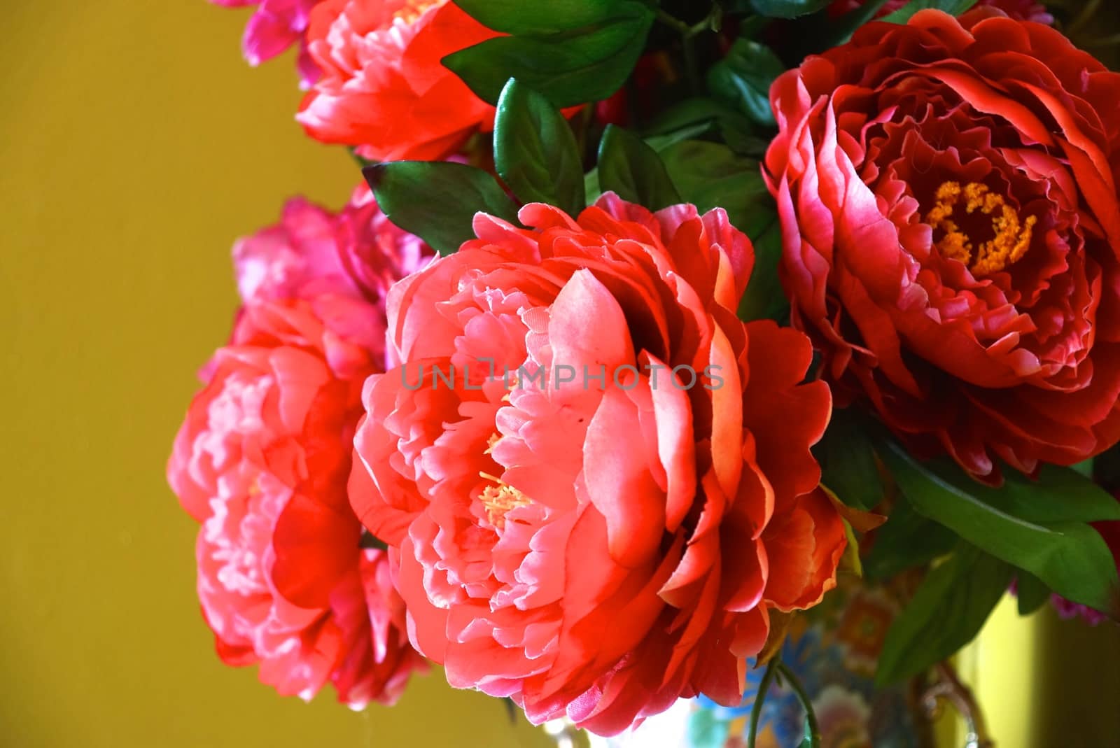 pink botan flowers on glass jar decorated