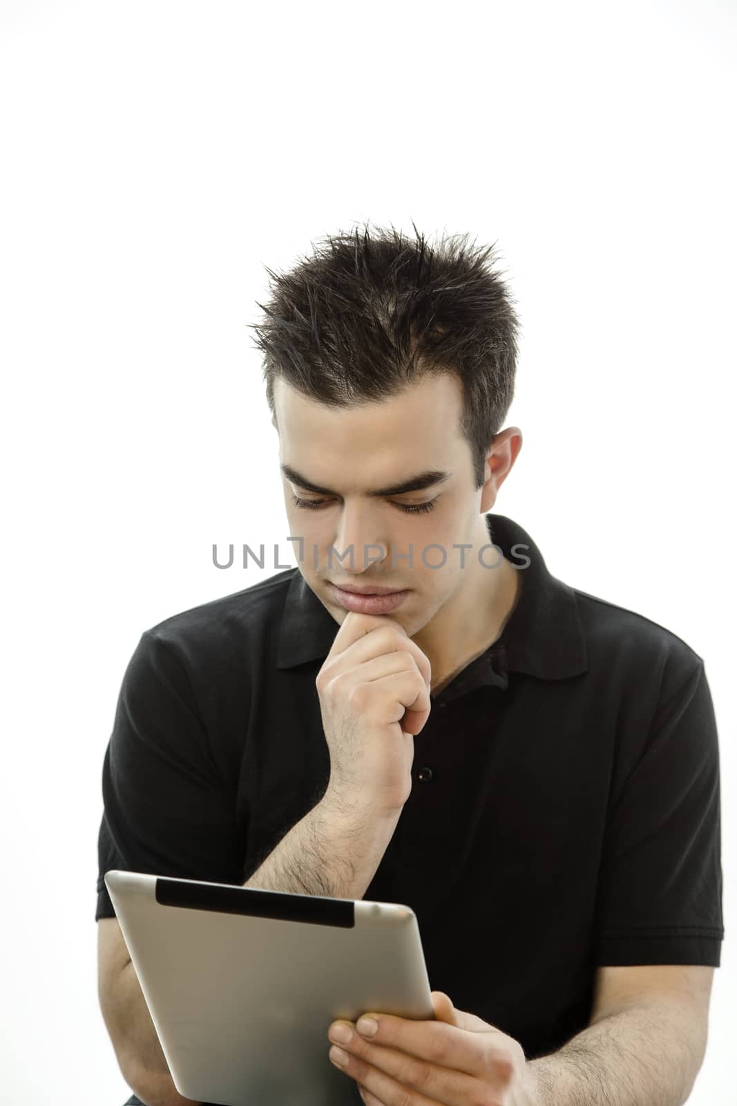 Portrait of a happy young man with tablet pc