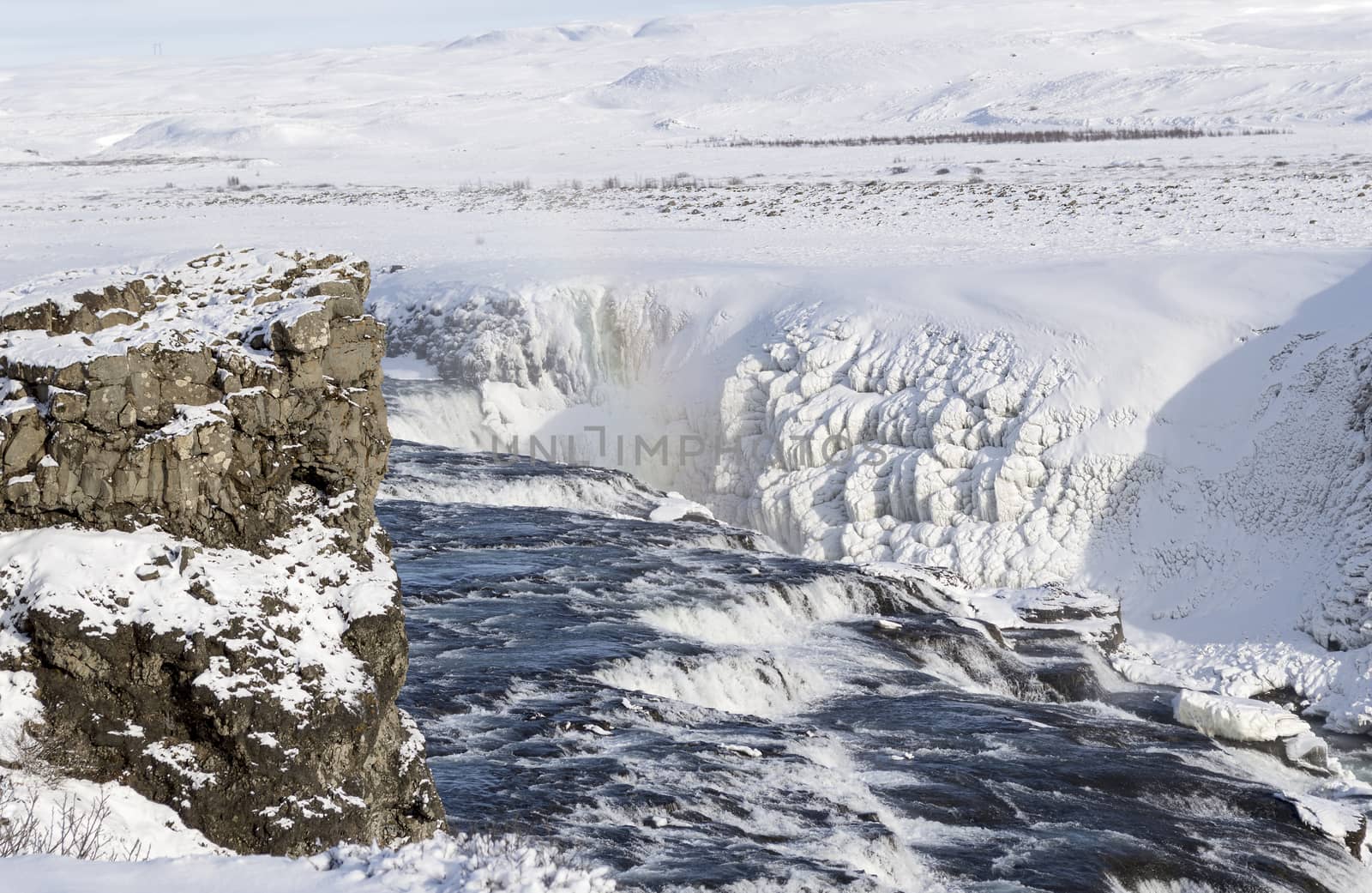 gullfoss waterfall in winter by compuinfoto