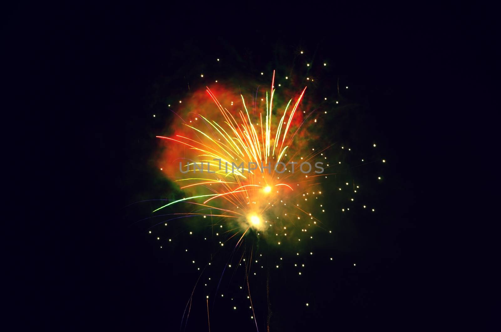 Colorful firework on black background, new year event