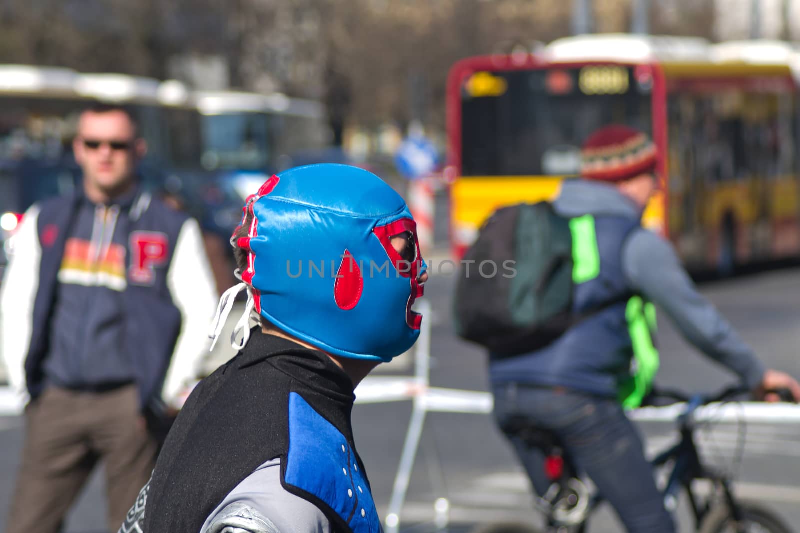 Warsaw, Poland – March  30, 2014: 9th Warsaw Half Marathon. Runner in hilarious and funny costume