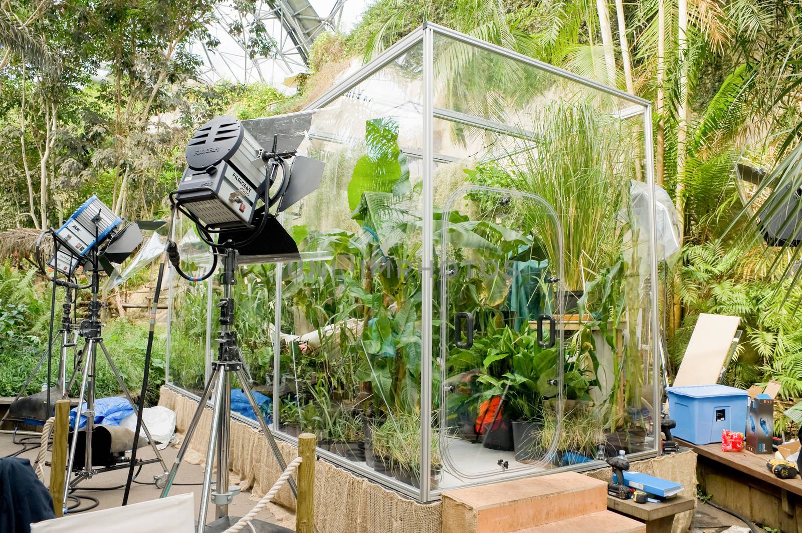 CORNWALL, UK - SEPT 15, 2011: Airtight glass chamber at the Eden Project biodome used by Prof Iain Stewart during his  research into the oxygen production of plants