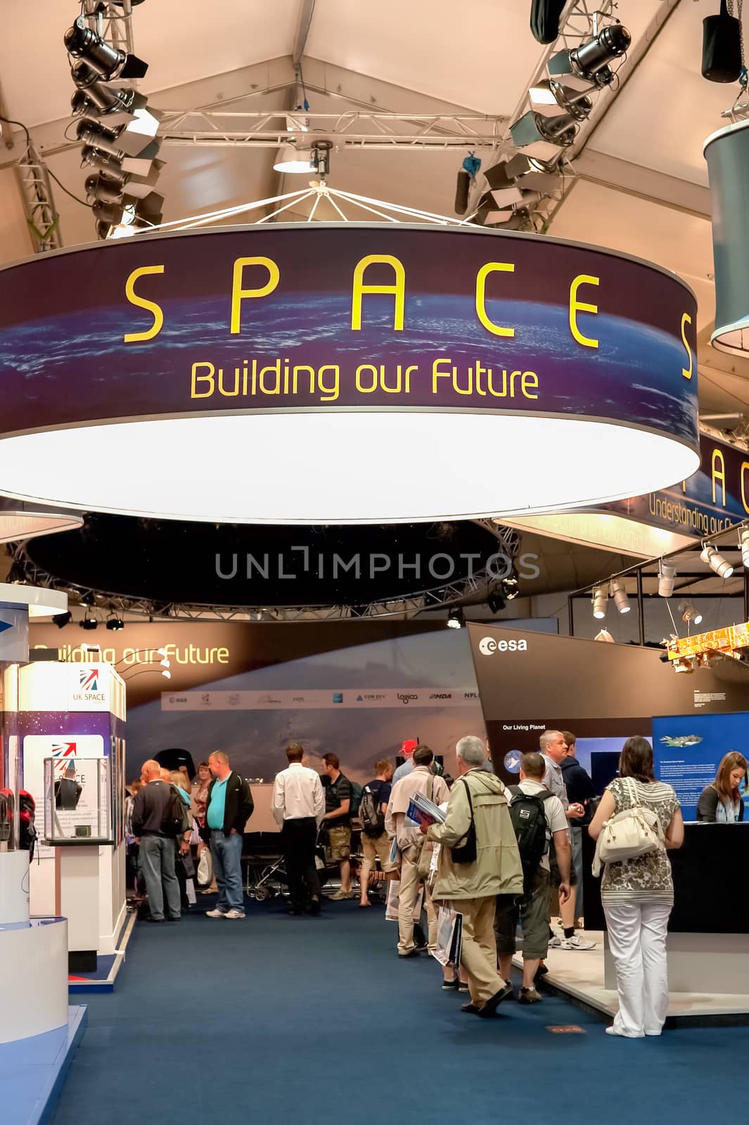 FARNBOROUGH, UK - JULY 25, 2010: Exhibition on the future of space exploration and technology and the farnborough Airshow, UK