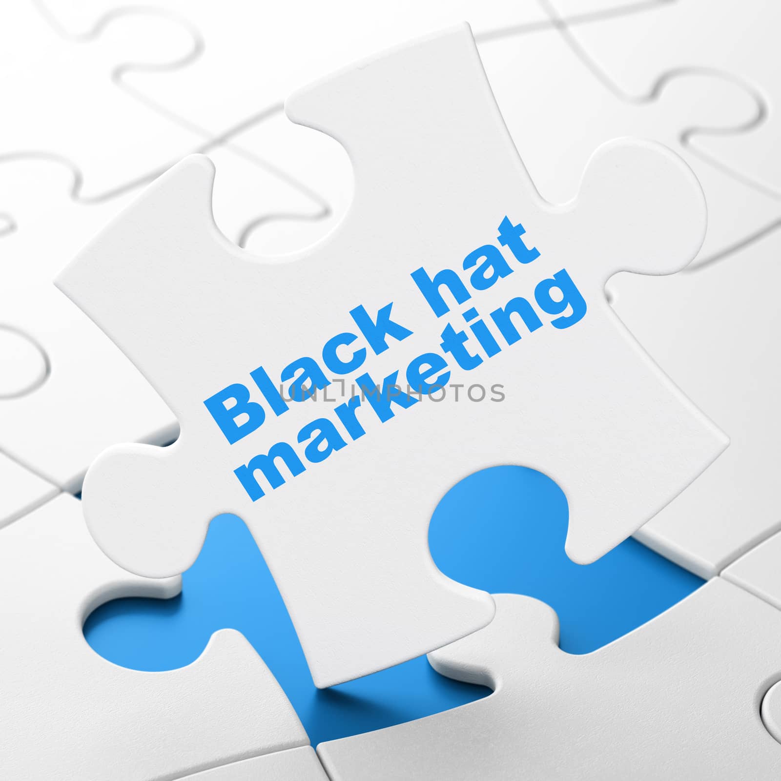 Business concept: Black Hat Marketing on White puzzle pieces background, 3d render