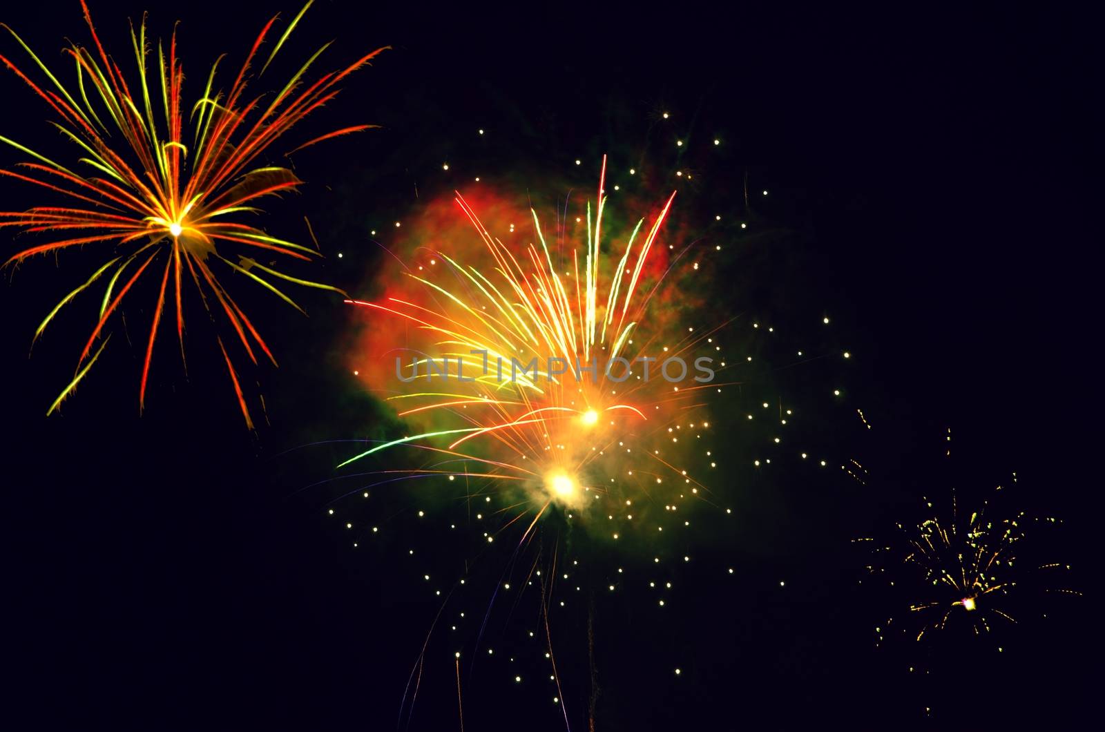 Colorful firework on black background, new year event